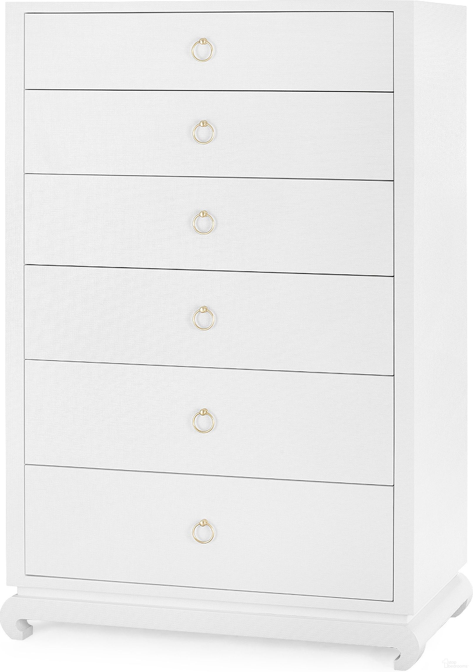 The appearance of Ming Tall 6-Drawer Chest In Chiffon White designed by Villa & House in the modern / contemporary interior design. This chiffon white piece of furniture was selected by 1StopBedrooms from Ming Collection to add a touch of cosiness and style into your home. Sku: MNG-275-59. Material: Lacquer.
