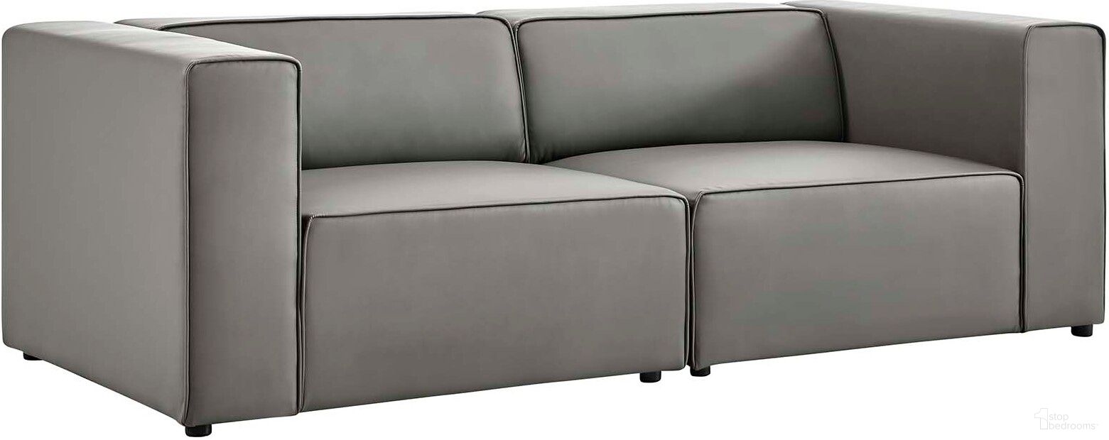 The appearance of Mingle Vegan Leather 2-Piece Sectional Sofa Loveseat In Gray designed by Modway in the modern / contemporary interior design. This grey leather piece of furniture  was selected by 1StopBedrooms from Mingle Collection to add a touch of cosiness and style into your home. Sku: EEI-4621-GRY;EEI-4622-GRY. Material: Leather.