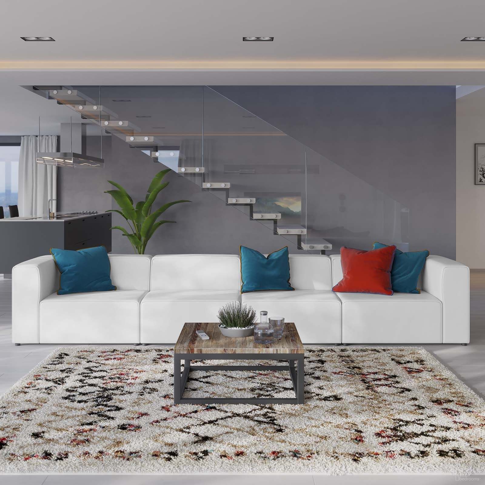 The appearance of Mingle Vegan Leather 4-Piece Sectional Sofa In White designed by Modway in the modern / contemporary interior design. This white leather piece of furniture was selected by 1StopBedrooms from Mingle Collection to add a touch of cosiness and style into your home. Sku: EEI-4621-WHI;EEI-4622-WHI;EEI-4623-WHI;EEI-4623-WHI. Material: Leather. Layout: Modular.