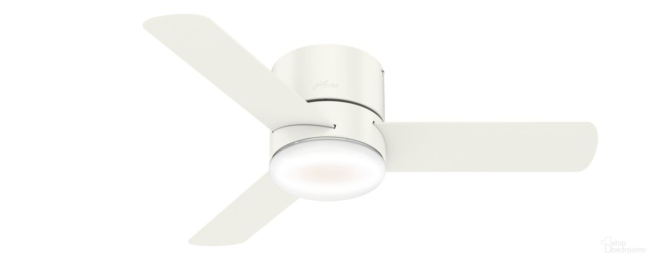 The appearance of Minimus 44 Inch Low Profile Ceiling Fan with LED Light Kit and Handheld Remote In Fresh White designed by Hunter Fan in the transitional interior design. This fresh white piece of furniture  was selected by 1StopBedrooms from Minimus Collection to add a touch of cosiness and style into your home. Sku: 59452. Material: MDF.