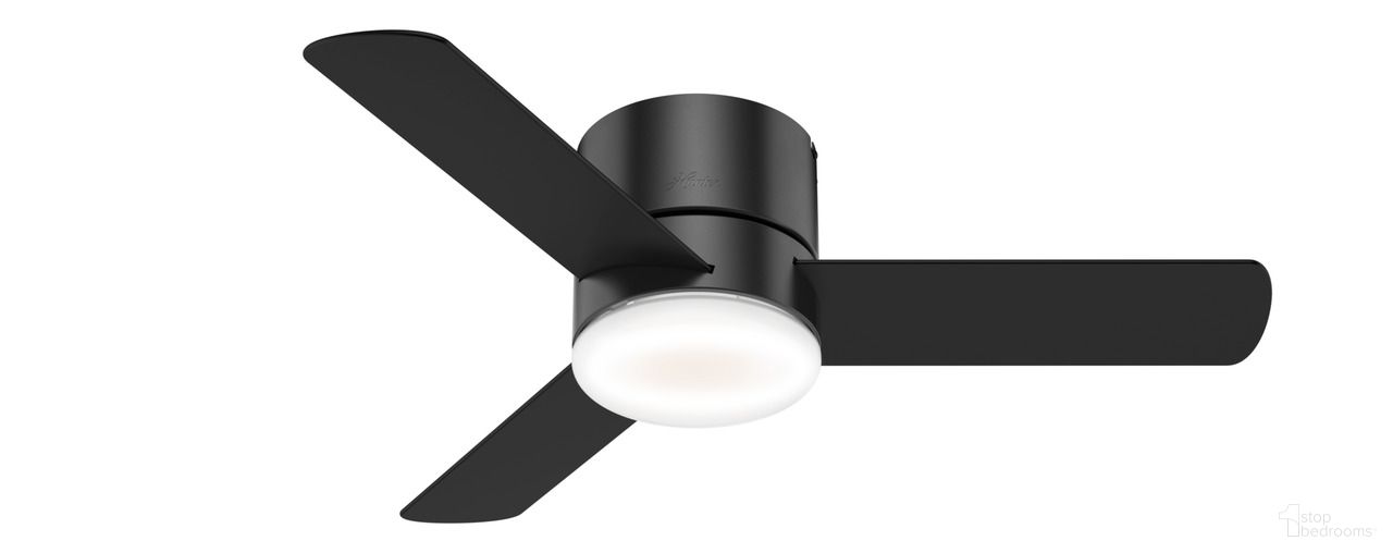 The appearance of Minimus 44 Inch Low Profile Ceiling Fan with LED Light Kit and Handheld Remote In Matte Black designed by Hunter Fan in the transitional interior design. This matte black piece of furniture was selected by 1StopBedrooms from Minimus Collection to add a touch of cosiness and style into your home. Sku: 59453. Material: MDF.