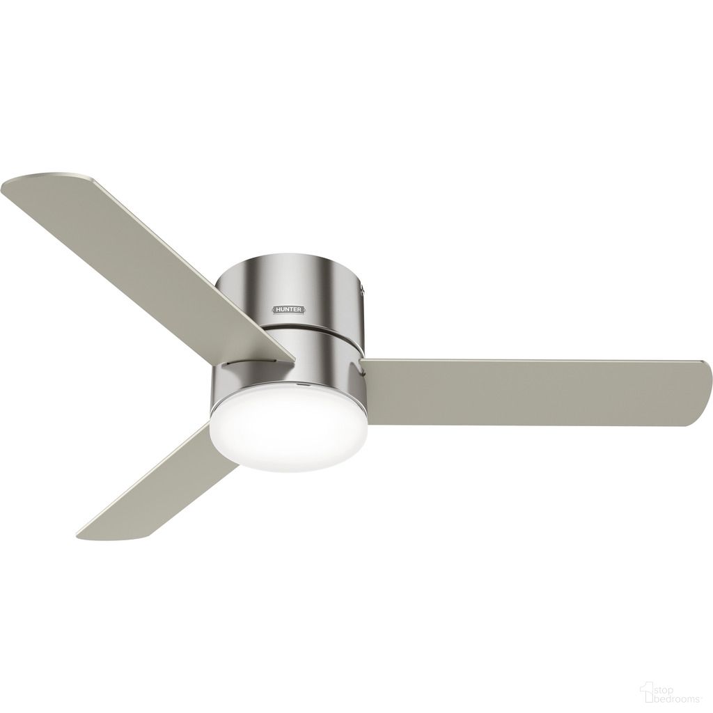 The appearance of Minimus 52 Inch Low Profile Ceiling Fan with LED Light Kit and Handheld Remote In Brushed Nickel and Matte Nickel designed by Hunter Fan in the transitional interior design. This brushed nickel/matte nickel piece of furniture was selected by 1StopBedrooms from Minimus Collection to add a touch of cosiness and style into your home. Sku: 51431. Material: Composite.