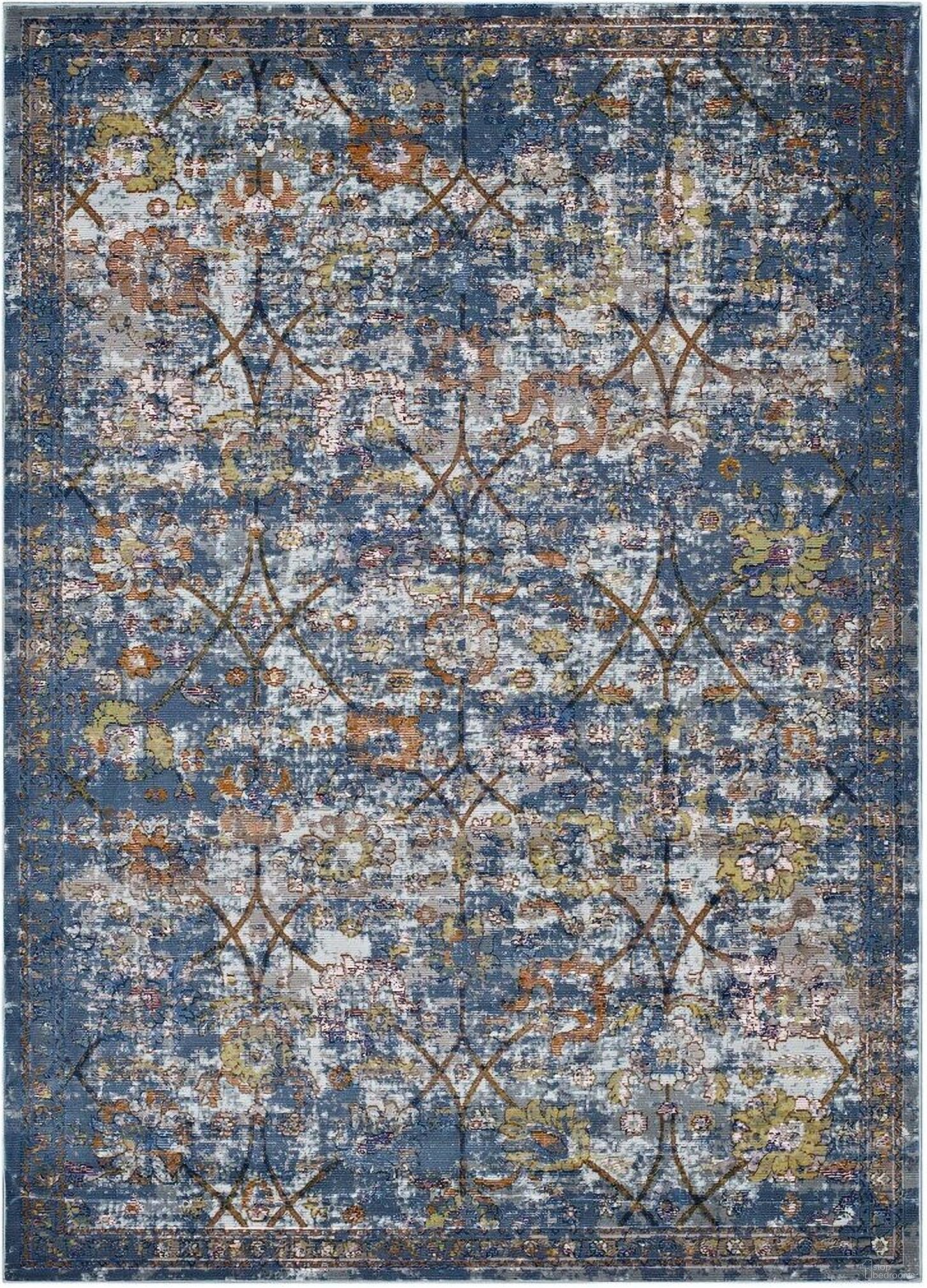 Minu Distressed Floral Lattice 5X8 Area Rug In Blue Gray