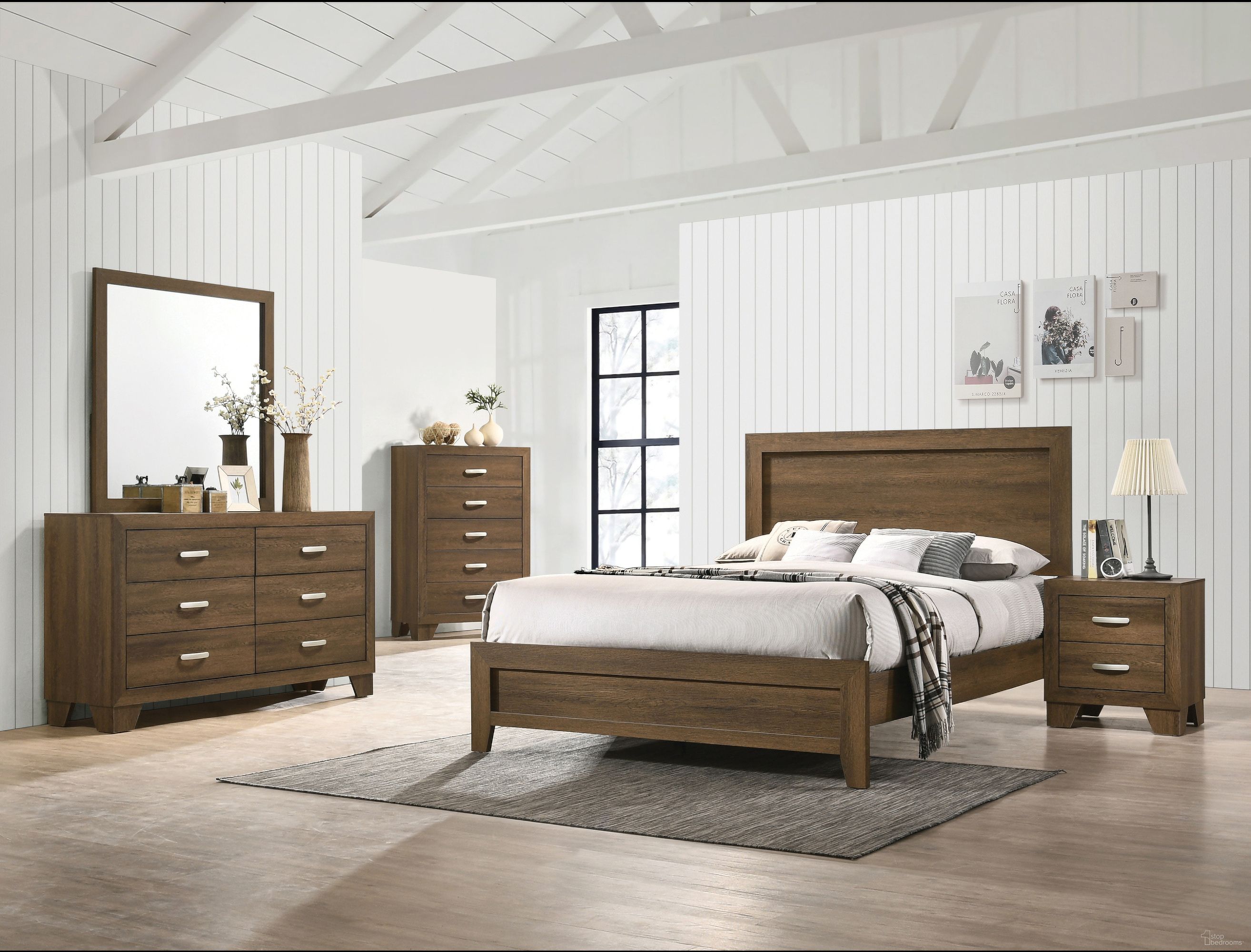 The appearance of Miquell Bedroom Set In Oak designed by ACME in the transitional interior design. This oak piece of furniture was selected by 1StopBedrooms from Miquell Collection to add a touch of cosiness and style into your home. Sku: 28050Q;28053. Bed Type: Panel Bed. Material: Wood. Bed Size: Queen.