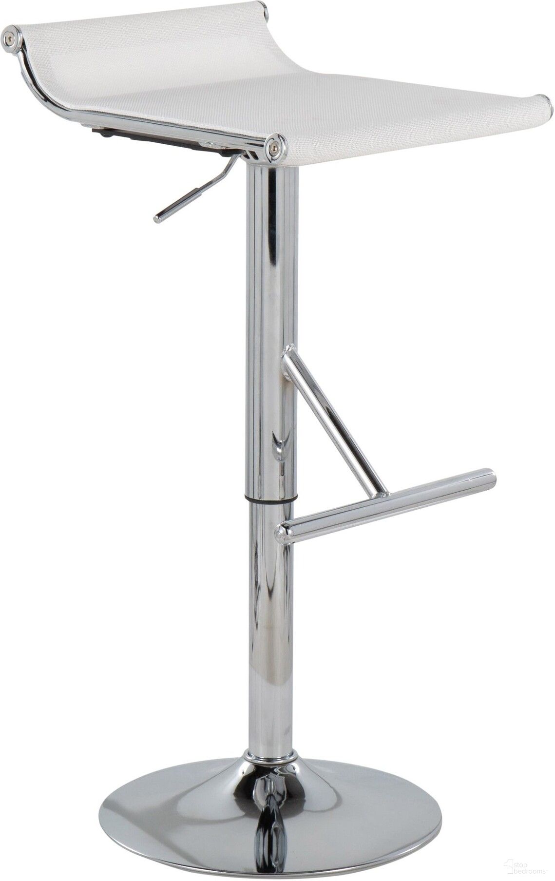 The appearance of Mirage Ale Adjustable Bar Stool in Chrome and White Mesh designed by Lumisource in the modern / contemporary interior design. This white piece of furniture was selected by 1StopBedrooms from Ale Collection to add a touch of cosiness and style into your home. Sku: BS-MIRALE W. Material: Metal.