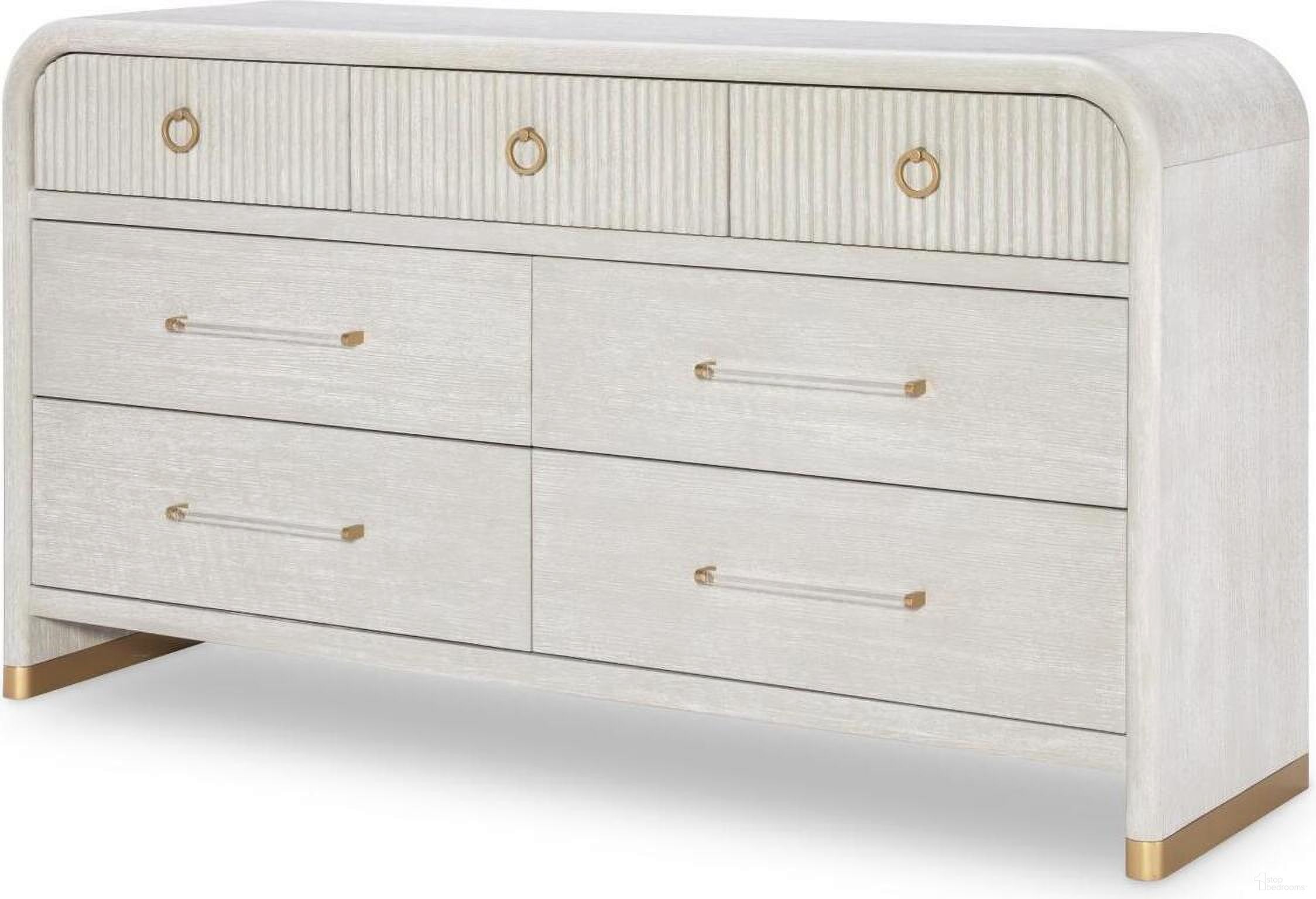 The appearance of Miramar 7 Drawer Dresser In Oyster designed by Legacy Classic in the modern / contemporary interior design. This oyster piece of furniture  was selected by 1StopBedrooms from Miramar Collection to add a touch of cosiness and style into your home. Sku: 3300-1201. Material: Oak Veneer.