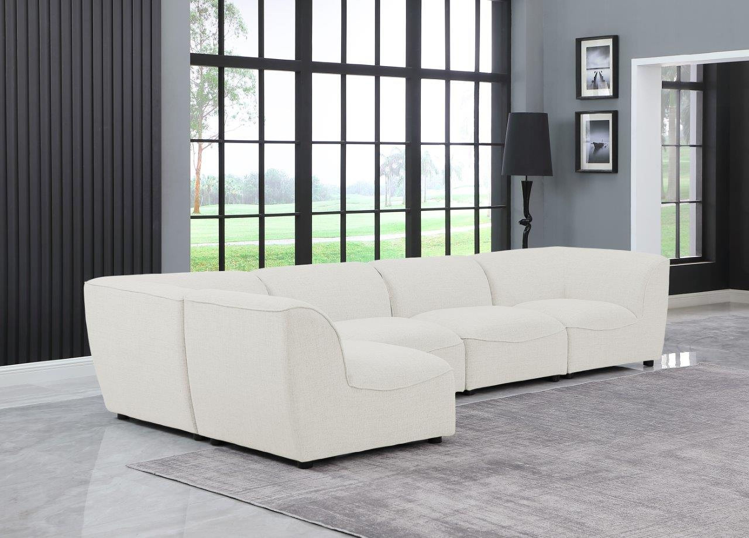 The appearance of Miramar Durable Linen Textured 5 Piece Modular Sectional In Cream designed by Meridian in the modern / contemporary interior design. This cream piece of furniture was selected by 1StopBedrooms from Miramar Collection to add a touch of cosiness and style into your home. Sku: 683Cream-Corner;683Cream-Corner;683Cream-Armless;683Cream-Armless;683Cream-Armless. Material: Linen. Layout: L-Shape.
