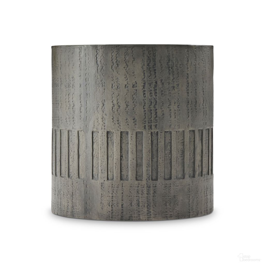 The appearance of Miramar Drum Outdoor End Table designed by Bernhardt in the modern / contemporary interior design. This dark charcoal piece of furniture  was selected by 1StopBedrooms from Miramar Collection to add a touch of cosiness and style into your home. Sku: X01124. Table Top Shape: Round. Material: Concrete.