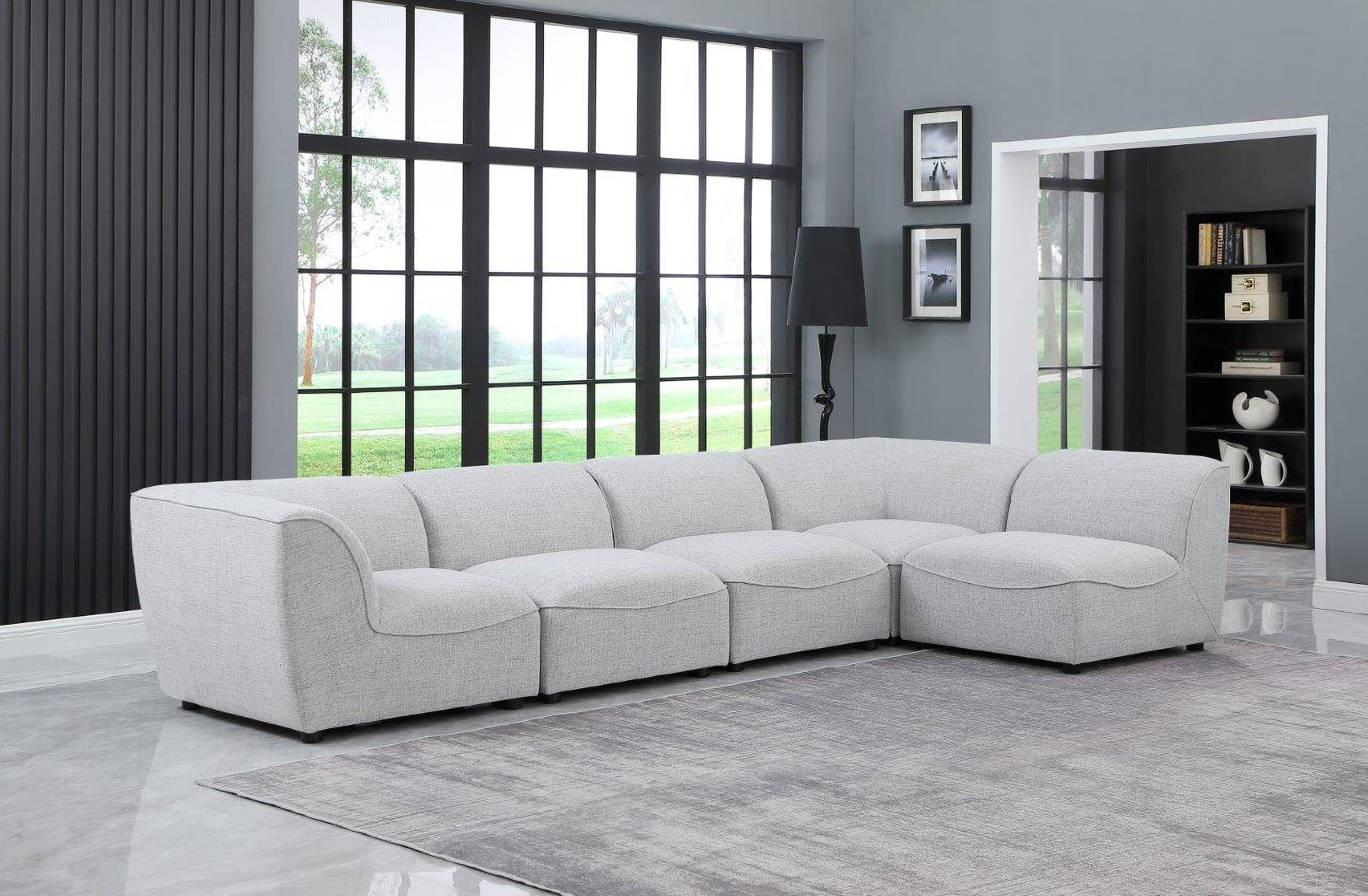 Miramar Durable Linen Textured 5 Piece Modular Sectional In Grey