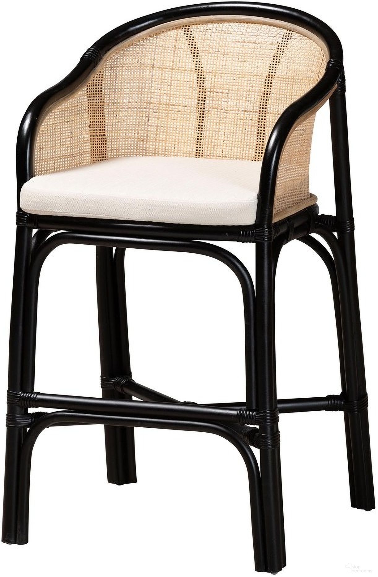 The appearance of Miranda Two Tone Natural Rattan Counter Stool In White and Black designed by Baxton Studio in the bohemian interior design. This white/black piece of furniture was selected by 1StopBedrooms from Miranda Collection to add a touch of cosiness and style into your home. Sku: Miranda-Rattan-CS. Material: Natural Rattan.