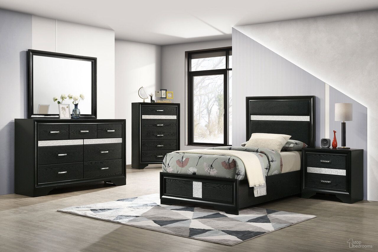 The appearance of Miranda Youth Upholstered Panel Bedroom Set In Black designed by Coaster in the modern / contemporary interior design. This black piece of furniture  was selected by 1StopBedrooms from Miranda Collection to add a touch of cosiness and style into your home. Sku: 206360TB1;206360TB2;206362. Material: Fabric. Bed Size: Full.