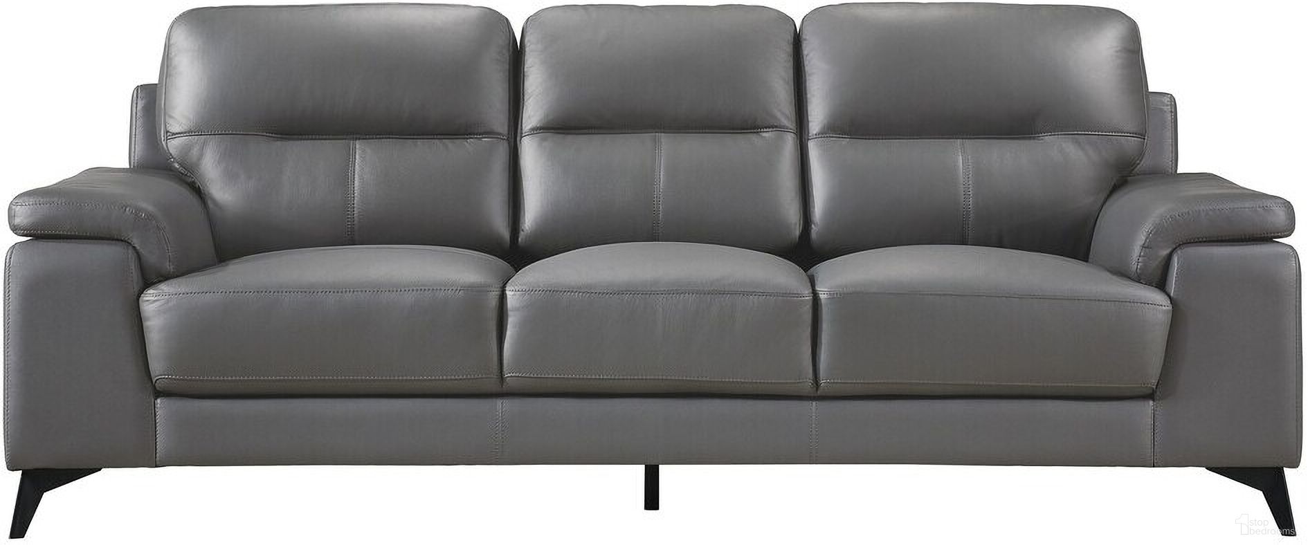The appearance of Mischa Sofa In Gray designed by Homelegance in the modern / contemporary interior design. This gray piece of furniture was selected by 1StopBedrooms from Mischa Collection to add a touch of cosiness and style into your home. Sku: 9514DGY-3. Material: Leather.