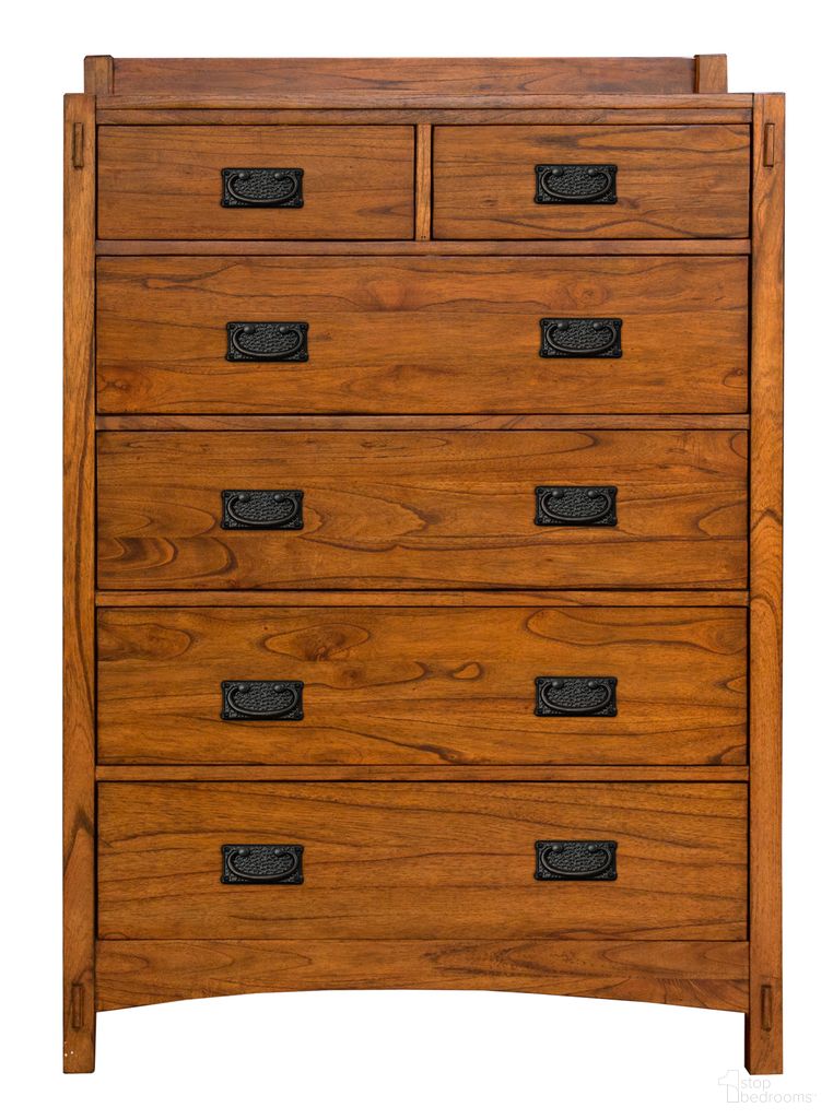 The appearance of Mission Hill Medium Harvest 6 Drawer Chest designed by A-America in the modern / contemporary interior design. This brown piece of furniture  was selected by 1StopBedrooms from Mission Hills Collection to add a touch of cosiness and style into your home. Sku: MIHHA5600. Material: Wood.