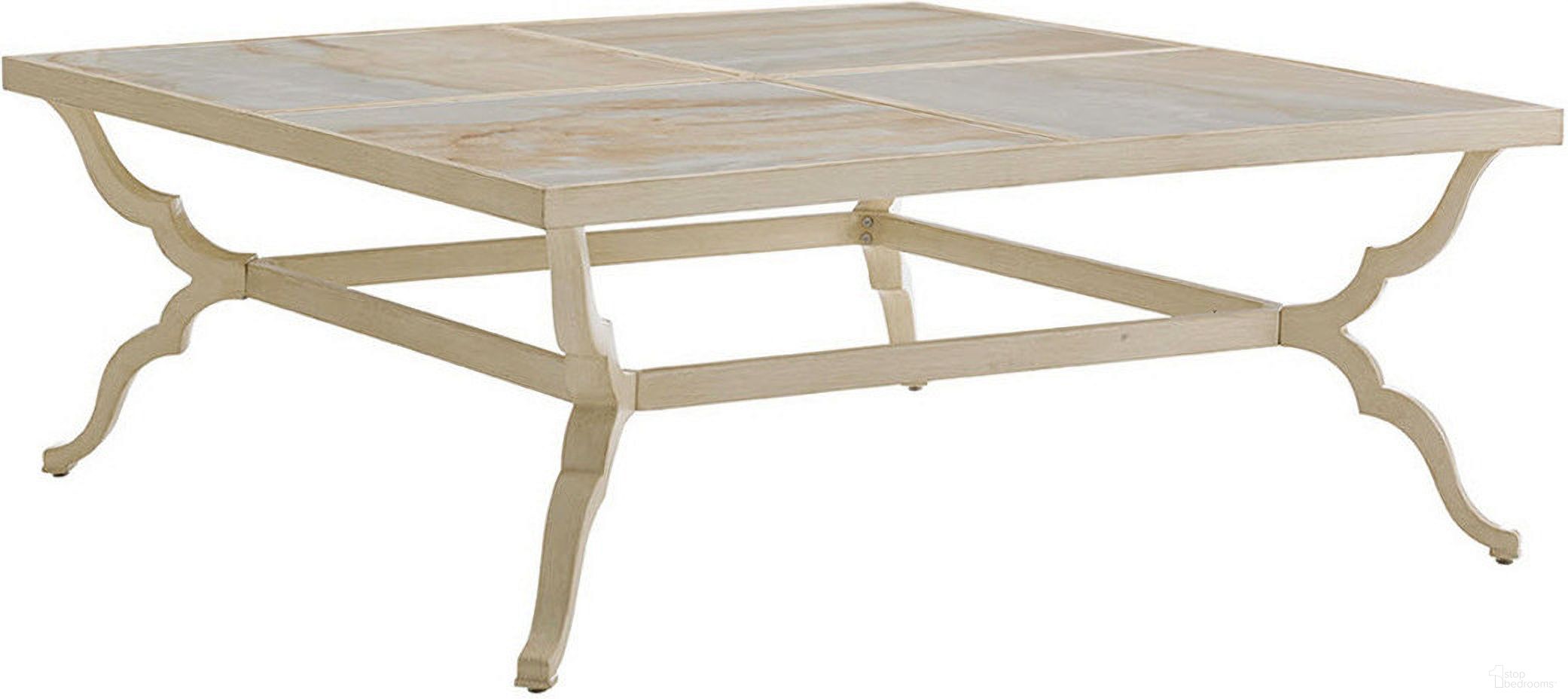 The appearance of Misty Garden Square Cocktail Table In Antiqued White designed by Tommy Bahama in the modern / contemporary interior design. This antiqued white piece of furniture was selected by 1StopBedrooms from Misty Garden Collection to add a touch of cosiness and style into your home. Sku: 3239-947C. Table Top Shape: Square. Material: Aluminum.