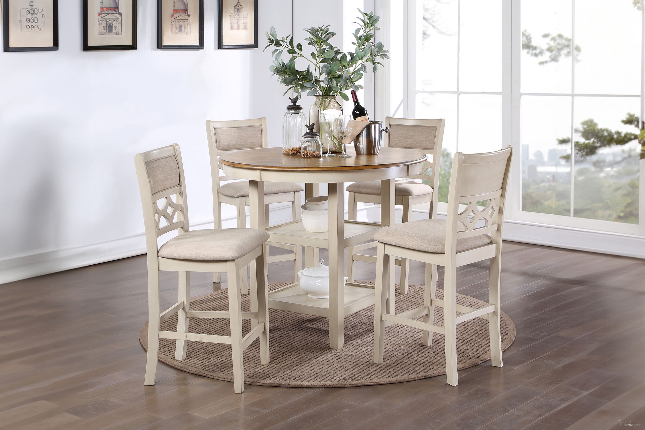 The appearance of Mitchell 5 Piece Counter Table Set In Bisque and Brown designed by New Classic in the traditional interior design. This bisque piece of furniture was selected by 1StopBedrooms from Mitchell Collection to add a touch of cosiness and style into your home. Sku: D1763-52S-BSQ. Material: Wood.