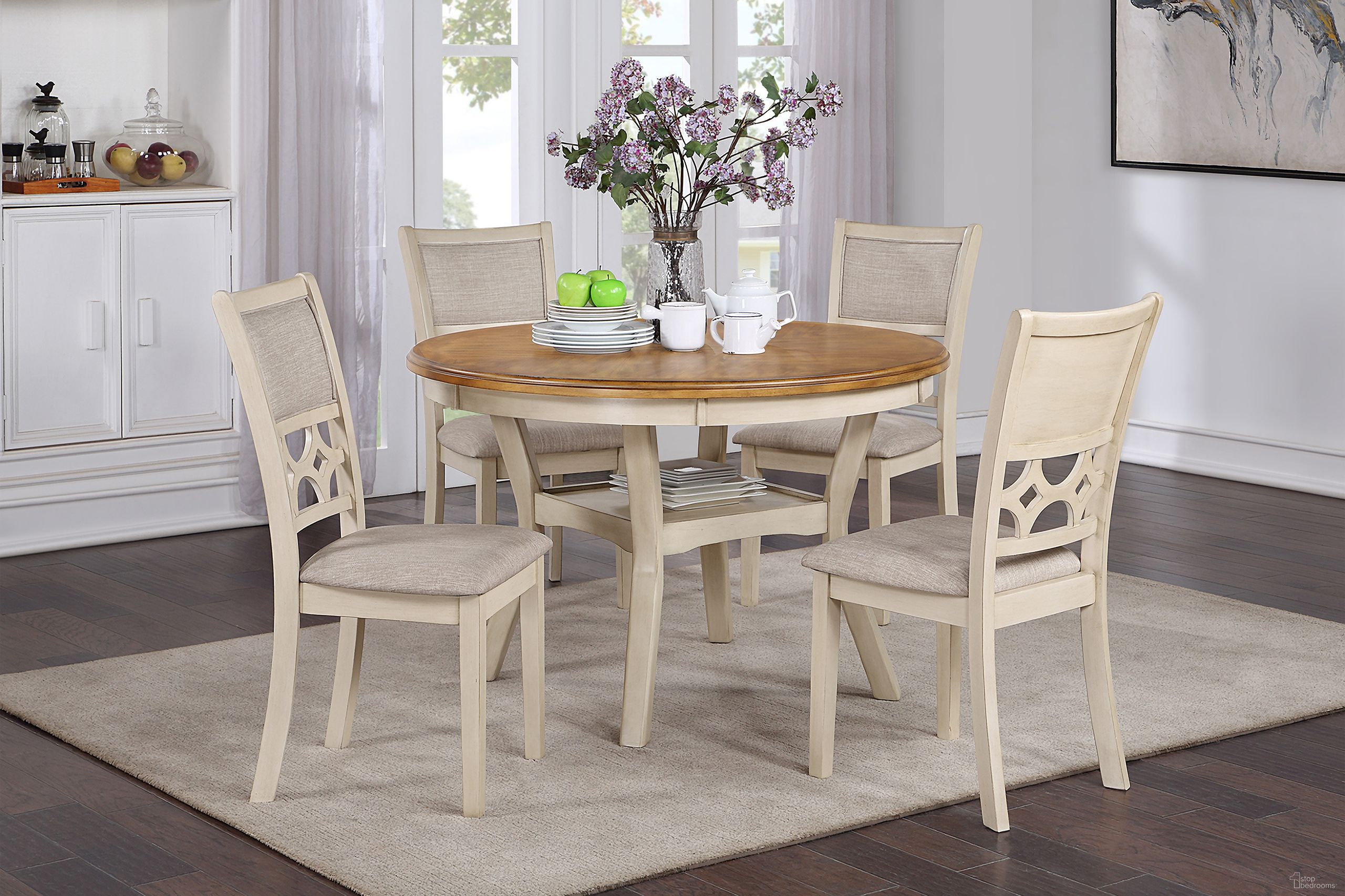 The appearance of Mitchell 5 Piece Dining Room Set In Bisque and Brown designed by New Classic in the traditional interior design. This bisque piece of furniture was selected by 1StopBedrooms from Mitchell Collection to add a touch of cosiness and style into your home. Sku: D1763-50S-BSQ. Material: Wood.