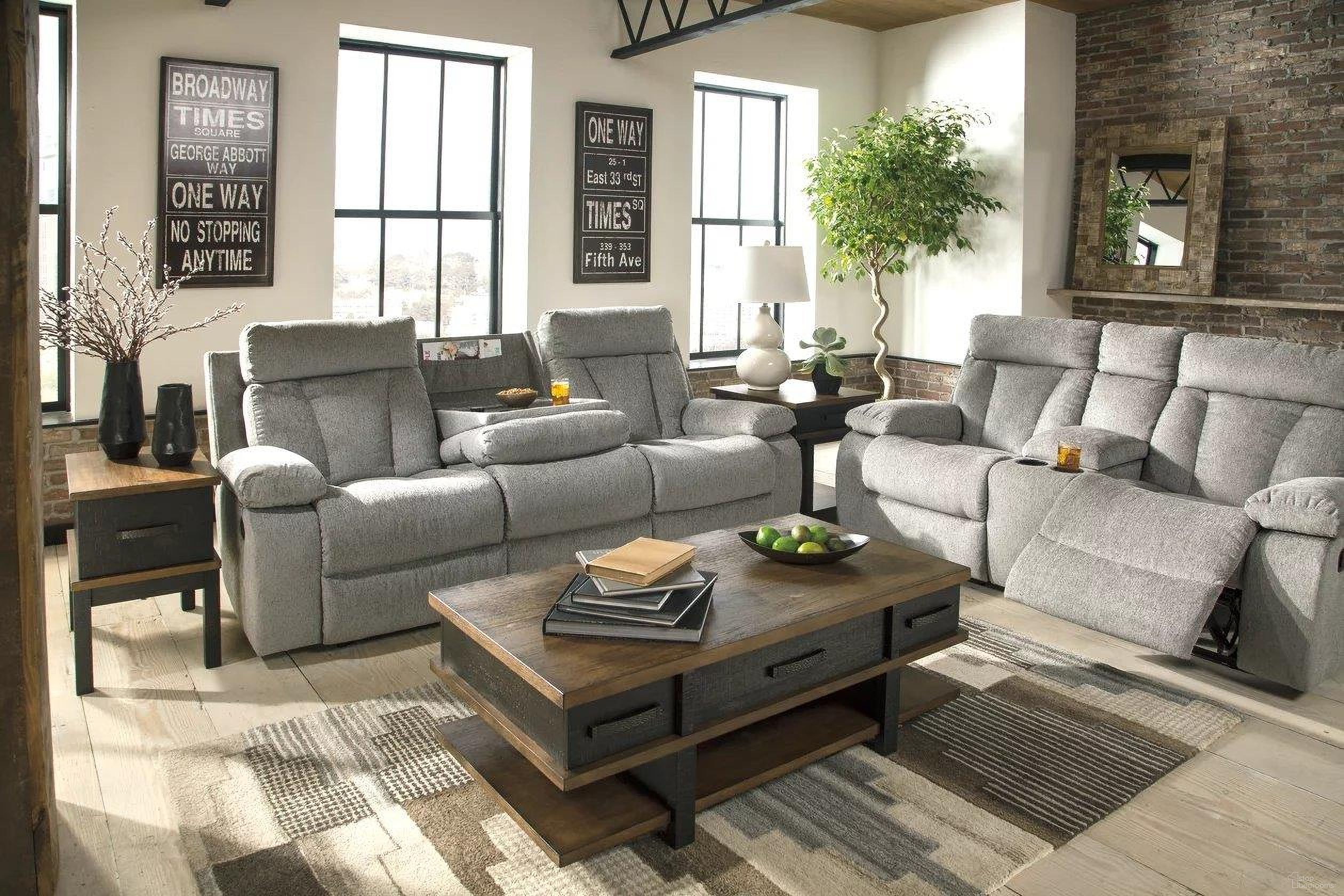 Mitchiner Double Reclining Loveseat In Fog by Ashley Furniture