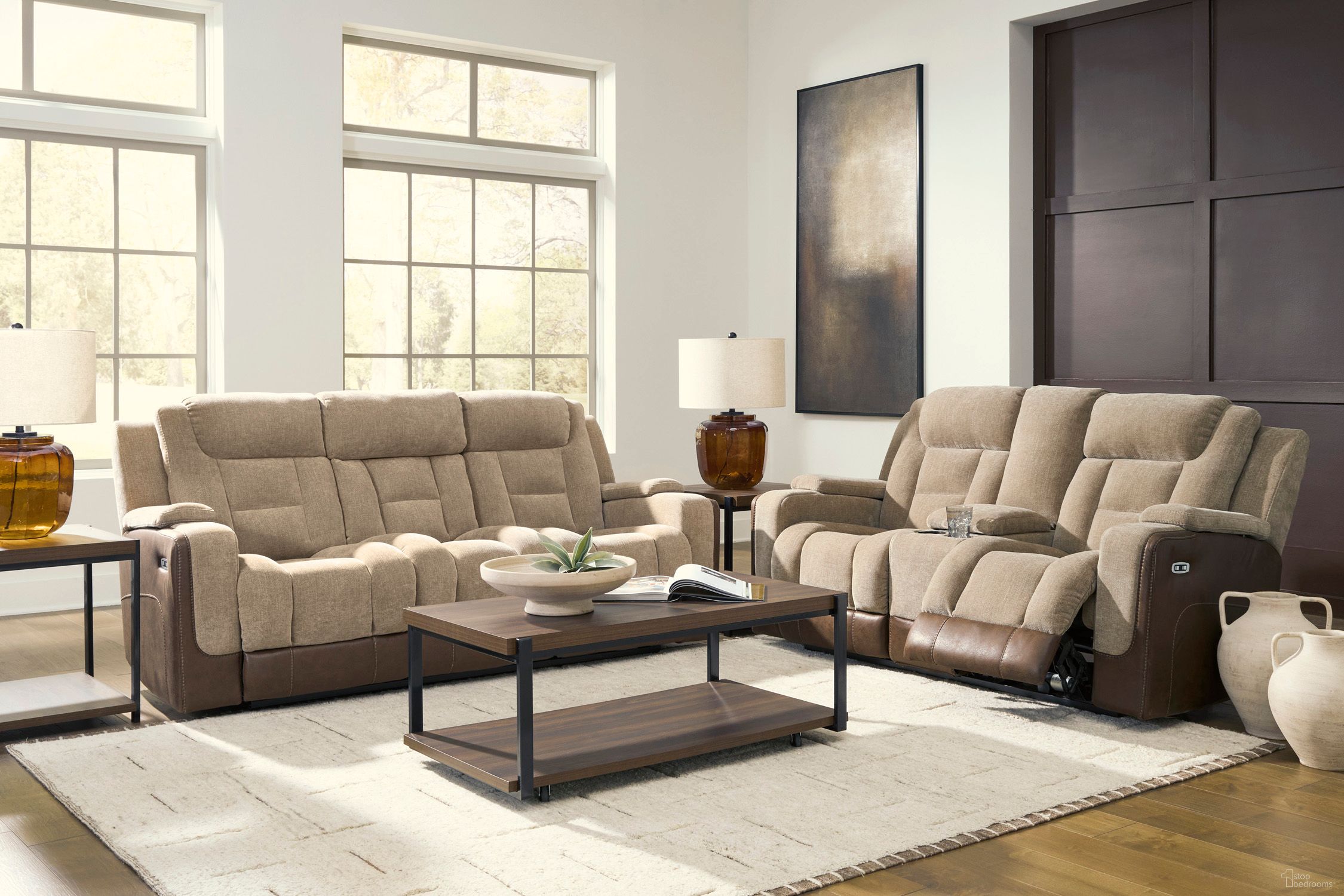 Mixed Momentum Power Reclining Living Room Set In Brownstone