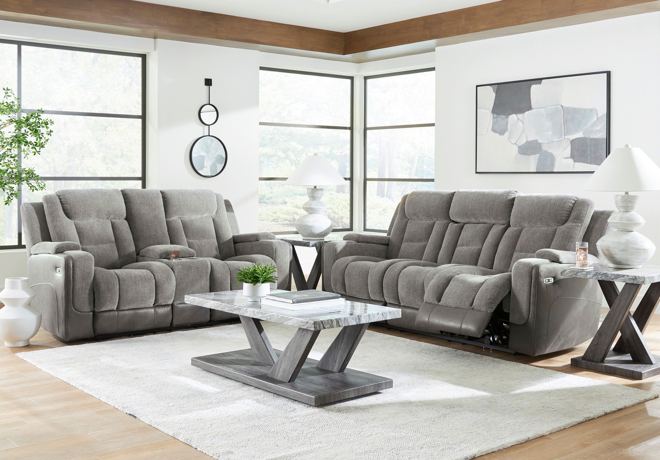 Mixed Momentum Power Reclining Living Room Set In Shadow
