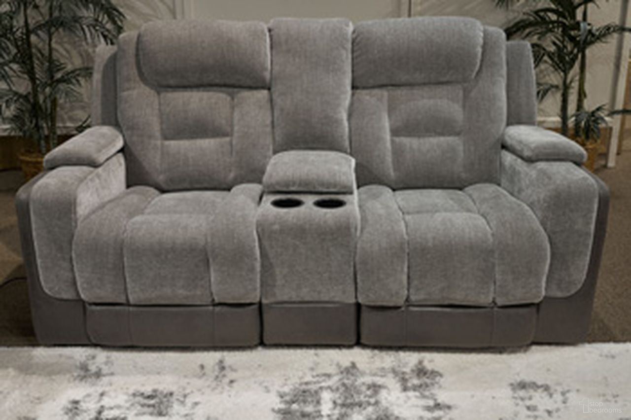 Mixed Momentum Power Reclining Loveseat with Console In Shadow