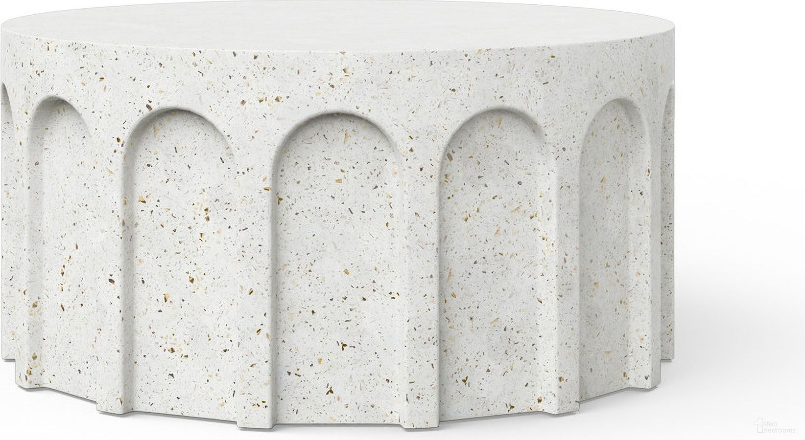 The appearance of Mixx Atlas Round Coffee Table In Ivory Terrazzo designed by Urbia in the modern / contemporary interior design. This ivory terrazzo piece of furniture  was selected by 1StopBedrooms from Mixx Collection to add a touch of cosiness and style into your home. Sku: VGS-ATLAS-CT-IVTZ1. Material: Glass Fiber Reinforced Concrete.