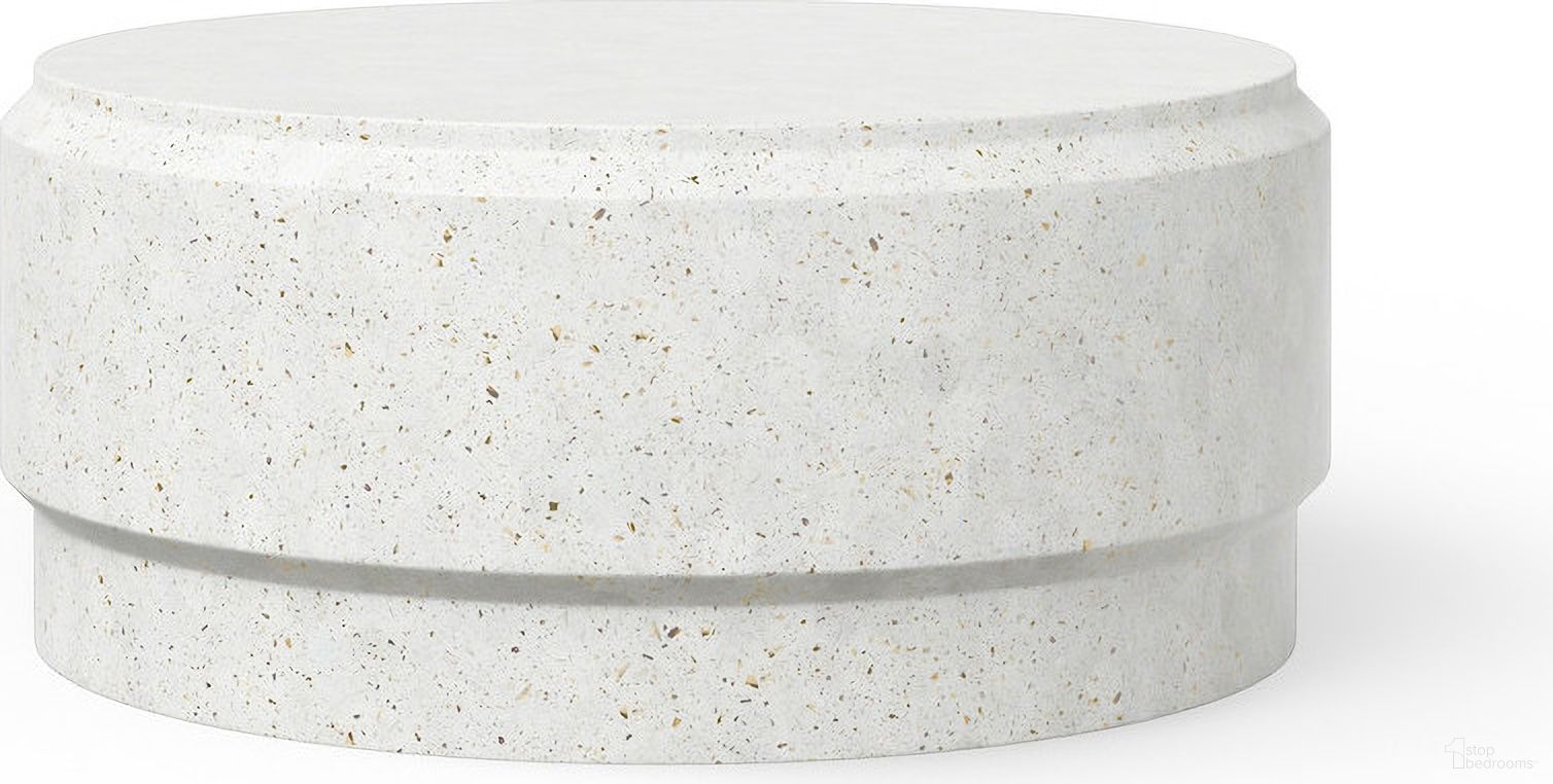 The appearance of Mixx Barrel 39 Inch Coffee Table In Ivory Terrazzo designed by Urbia in the modern / contemporary interior design. This ivory terrazzo piece of furniture  was selected by 1StopBedrooms from Mixx Collection to add a touch of cosiness and style into your home. Sku: VGS-BARR-CT-39-IVTZ1. Material: Glass Fiber Reinforced Concrete.