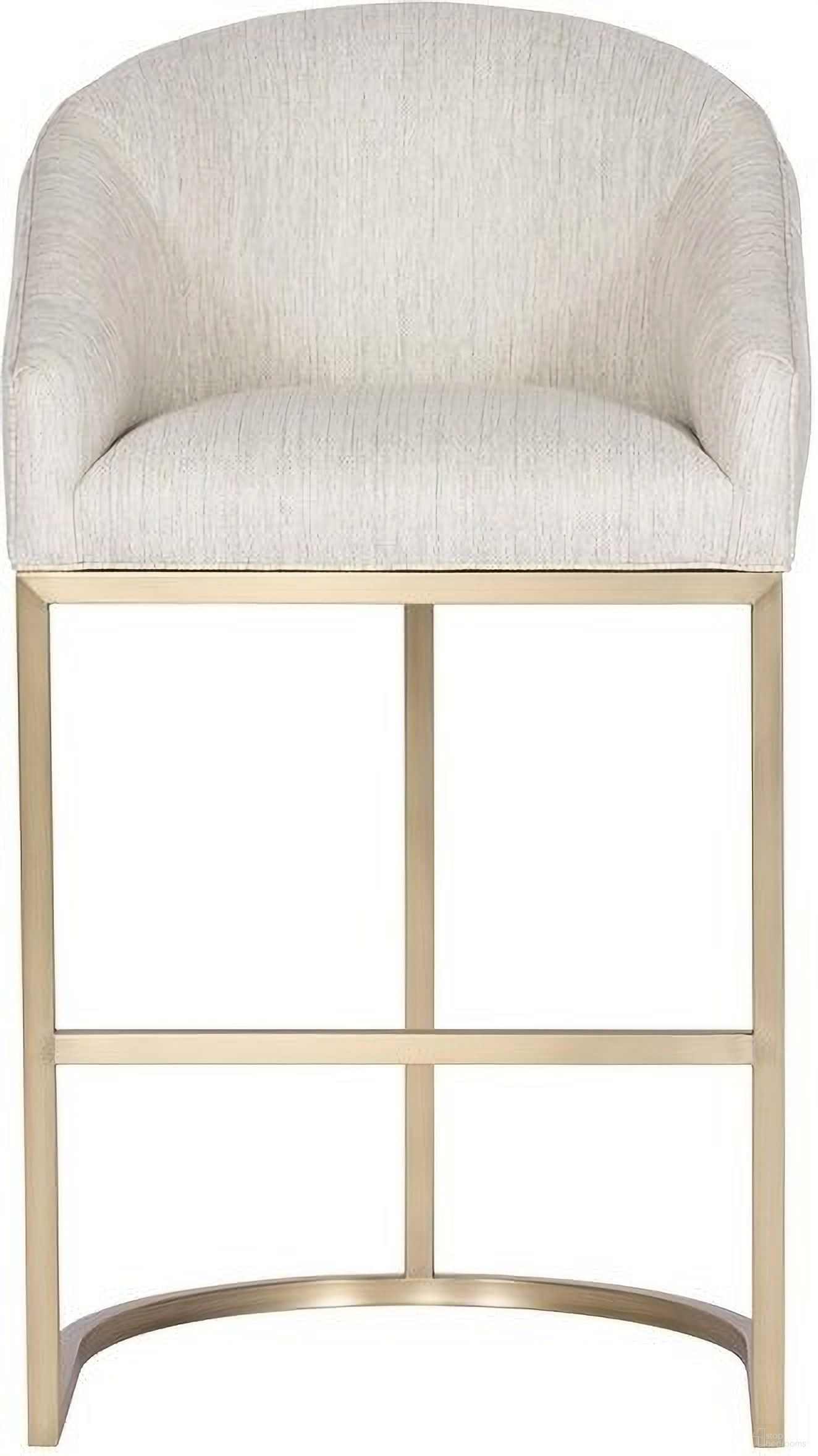 The appearance of Ryder Satin Brass Barrel Base Bar Stool In Cream designed by Vanguard Furniture in the transitional interior design. This cream piece of furniture was selected by 1StopBedrooms from Ryder Collection to add a touch of cosiness and style into your home. Sku: T2V66-BS. Material: Metal.