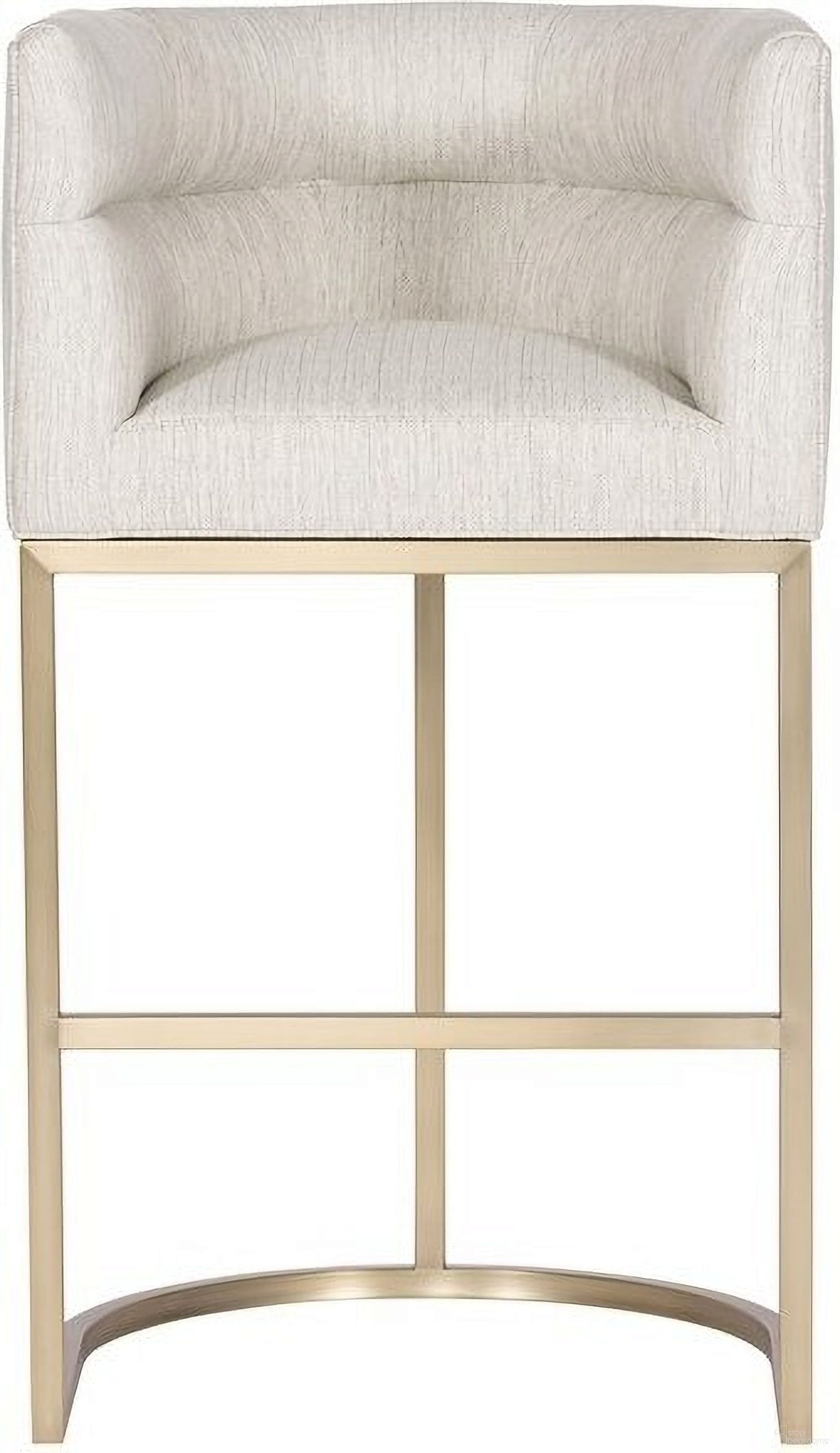 The appearance of Emmett Satin Brass Barrel Base Bar Stool In Cream designed by Vanguard Furniture in the transitional interior design. This cream piece of furniture was selected by 1StopBedrooms from Emmett Collection to add a touch of cosiness and style into your home. Sku: T2V68-BS. Material: Metal.