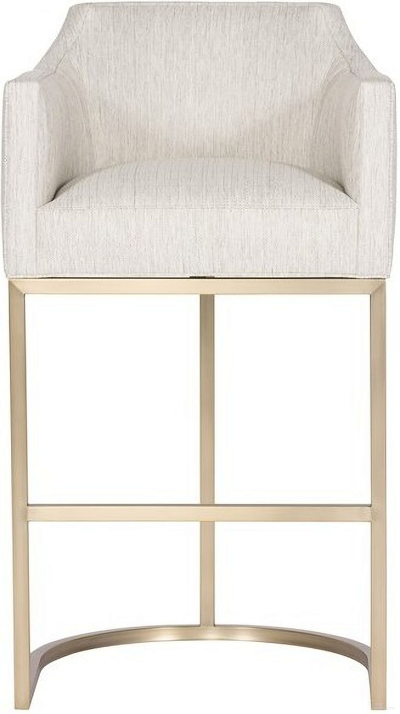 The appearance of Ian Satin Brass Barrel Base Bar Stool In Cream designed by Vanguard Furniture in the transitional interior design. This cream piece of furniture was selected by 1StopBedrooms from Ian Collection to add a touch of cosiness and style into your home. Sku: T2V69-BS. Material: Metal.