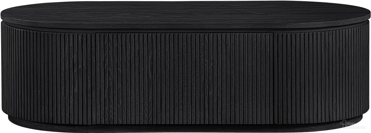 The appearance of Moana Solid Wood Storage Coffee Table In Black designed by Meridian in the modern / contemporary interior design. This black piece of furniture  was selected by 1StopBedrooms from Moana Collection to add a touch of cosiness and style into your home. Sku: 99085Black-CT. Material: Oak Veneer.