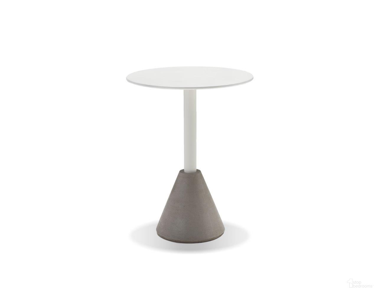 The appearance of Cayo Dining Table In White Solid Surface And Steel Concrete Base designed by Mobital in the modern / contemporary interior design. This white piece of furniture  was selected by 1StopBedrooms from Cayo Collection to add a touch of cosiness and style into your home. Sku: DTA-CAYO-WHIT-. Table Base Style: Pedestal. Table Top Shape: Round. Material: Steel. Size: 23".
