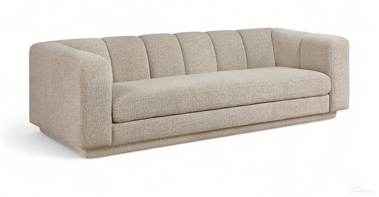 The appearance of Modari 95 Inch Fabric Upholstered Sofa In Beige designed by Meridian in the modern / contemporary interior design. This beige piece of furniture  was selected by 1StopBedrooms from Modari Collection to add a touch of cosiness and style into your home. Sku: 143Beige-S. Material: Eucalyptus.