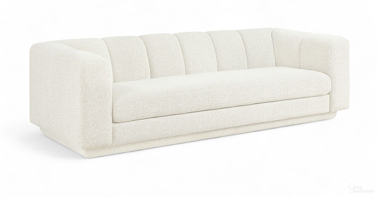 The appearance of Modari 95 Inch Fabric Upholstered Sofa In Cream designed by Meridian in the modern / contemporary interior design. This cream piece of furniture  was selected by 1StopBedrooms from Modari Collection to add a touch of cosiness and style into your home. Sku: 143Cream-S. Material: Eucalyptus.