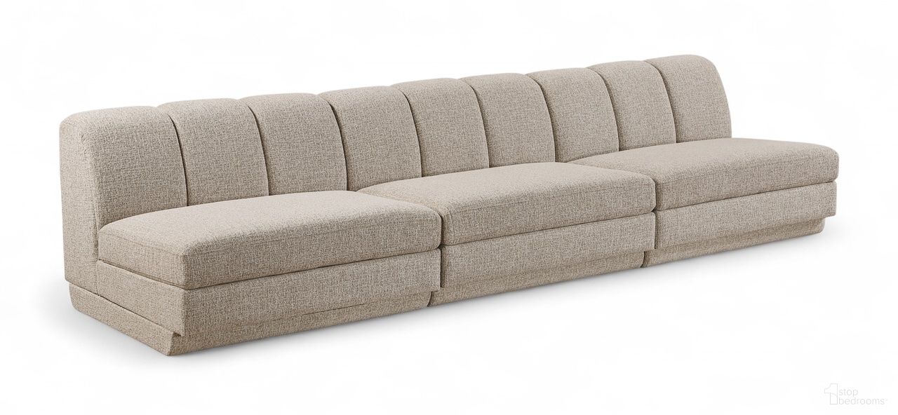 The appearance of Modari Fabric Upholstered 3-Piece Modular Sofa In Beige designed by Meridian in the modern / contemporary interior design. This beige piece of furniture was selected by 1StopBedrooms from Modari Collection to add a touch of cosiness and style into your home. Sku: 143Beige-Armless;143Beige-Armless;143Beige-Armless. Material: Eucalyptus.