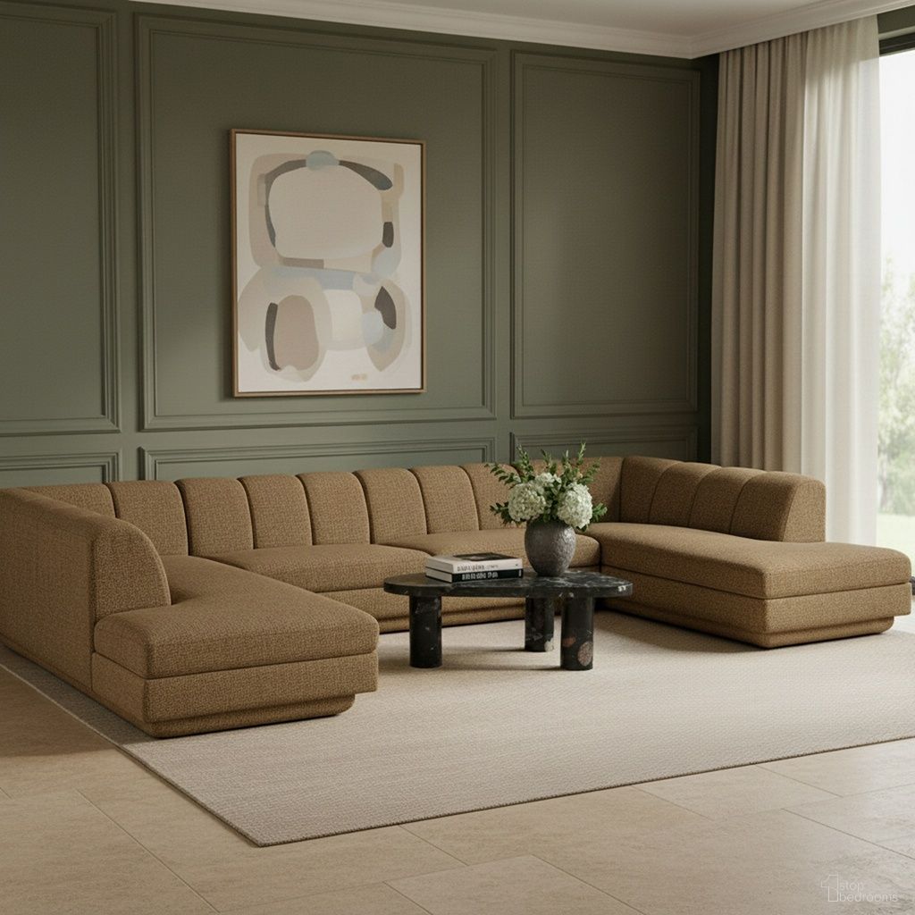 The appearance of Modari Fabric Upholstered 4-Piece Modular Sectional In Brown designed by Meridian in the modern / contemporary interior design. This brown piece of furniture was selected by 1StopBedrooms from Modari Collection to add a touch of cosiness and style into your home. Sku: 143Brown-Armless;143Brown-Armless;143Brown-RC;143Brown-LC. Material: Eucalyptus.