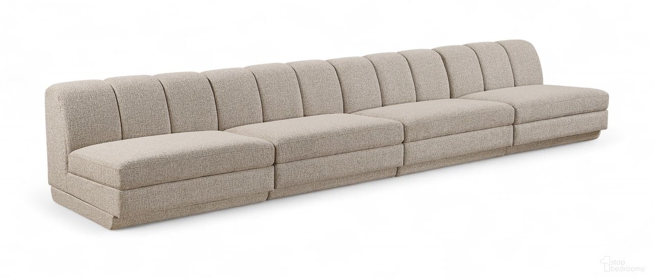 The appearance of Modari Fabric Upholstered 4-Piece Modular Sofa In Beige designed by Meridian in the modern / contemporary interior design. This beige piece of furniture was selected by 1StopBedrooms from Modari Collection to add a touch of cosiness and style into your home. Sku: 143Beige-Armless;143Beige-Armless;143Beige-Armless;143Beige-Armless. Material: Eucalyptus.