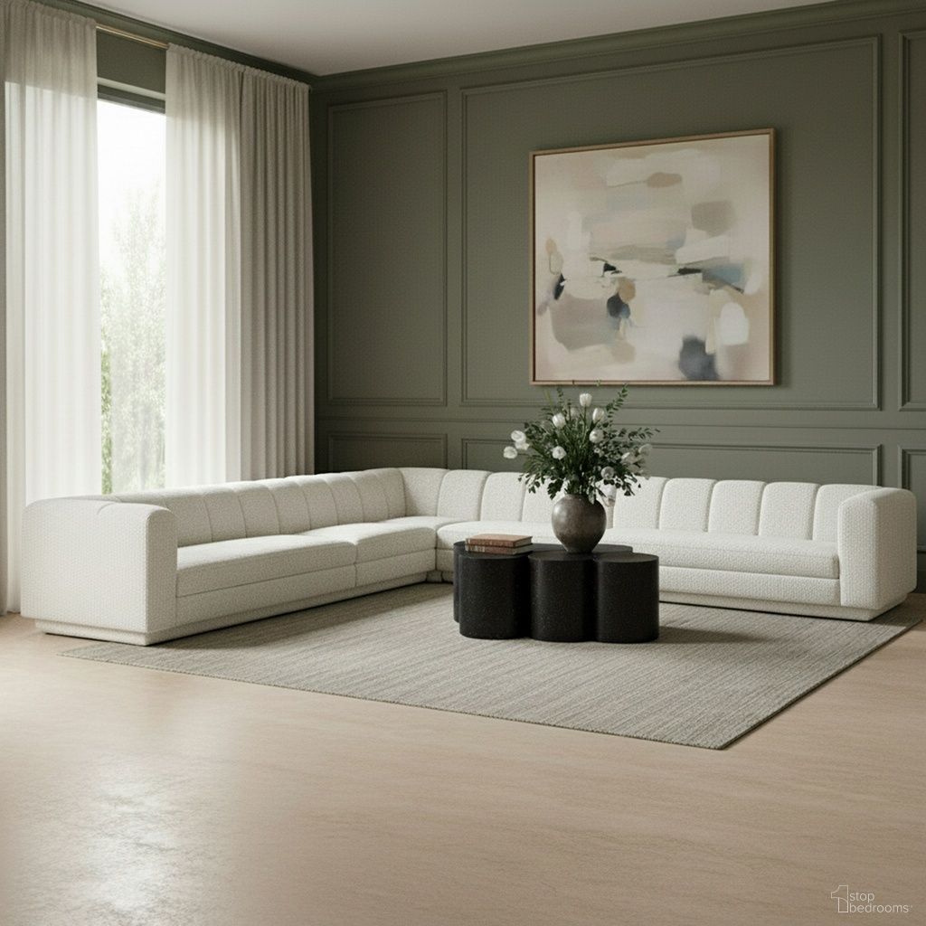 Modari Fabric Upholstered 5-Piece Modular Sectional In Cream