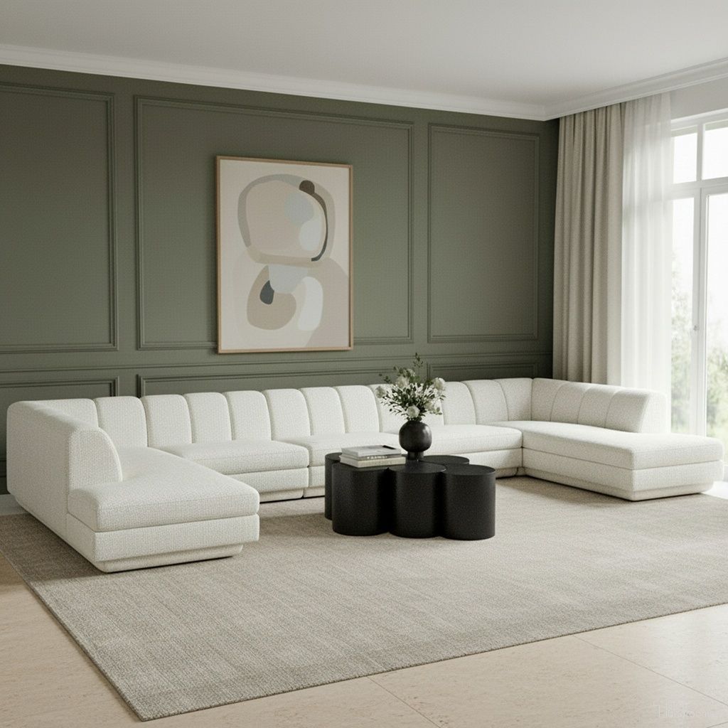 Modari Fabric Upholstered 5-Piece Modular Sectional In Cream