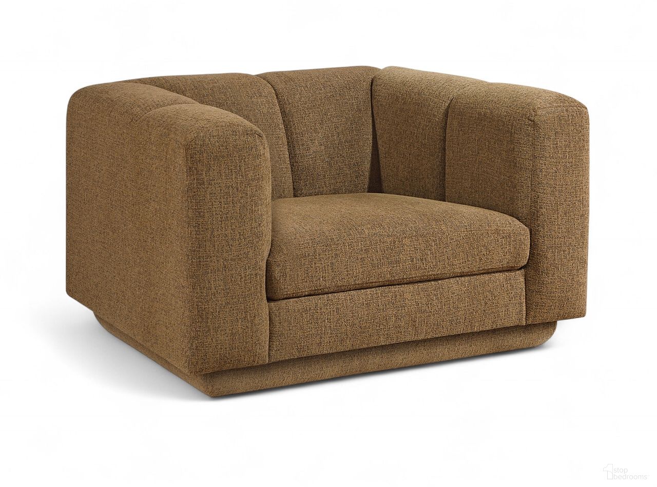 The appearance of Modari Fabric Upholstered Chair In Brown designed by Meridian in the modern / contemporary interior design. This brown piece of furniture  was selected by 1StopBedrooms from Modari Collection to add a touch of cosiness and style into your home. Sku: 143Brown-C. Material: Eucalyptus.