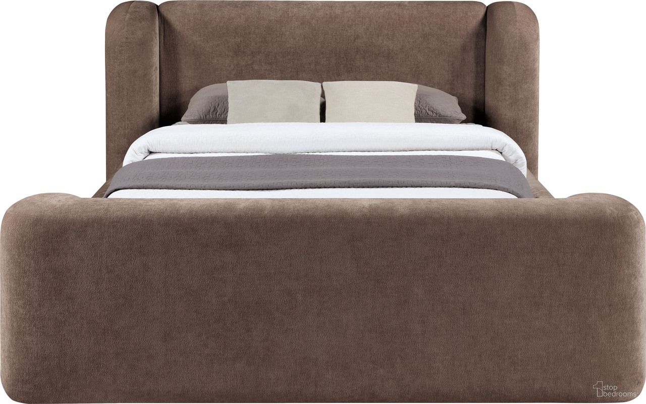 Modena Chenille Fabric Upholstered Full Bed In Brown