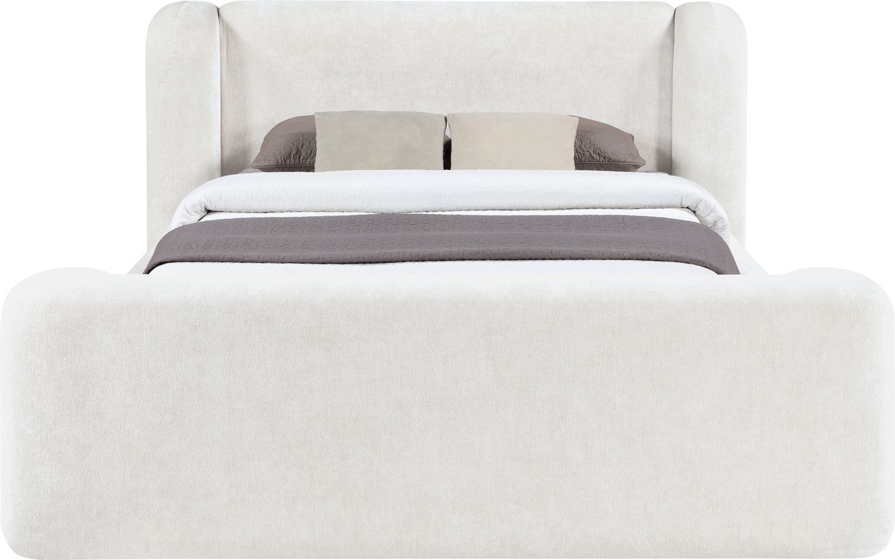 Modena Chenille Fabric Upholstered Full Bed In Cream