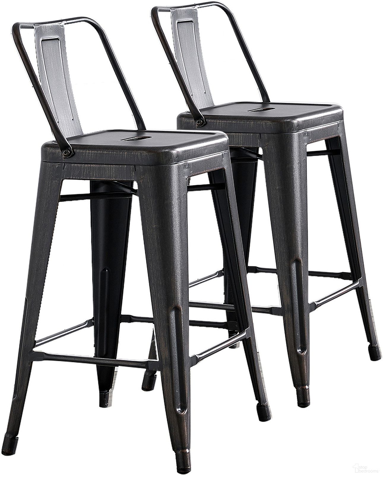 The appearance of Modern 24 Inch Barstools Set of 2 In Distressed Black designed by AC Pacific in the industrial interior design. This distressed black piece of furniture was selected by 1StopBedrooms from to add a touch of cosiness and style into your home. Sku: ACBS02-24-SMB. Material: Metal.