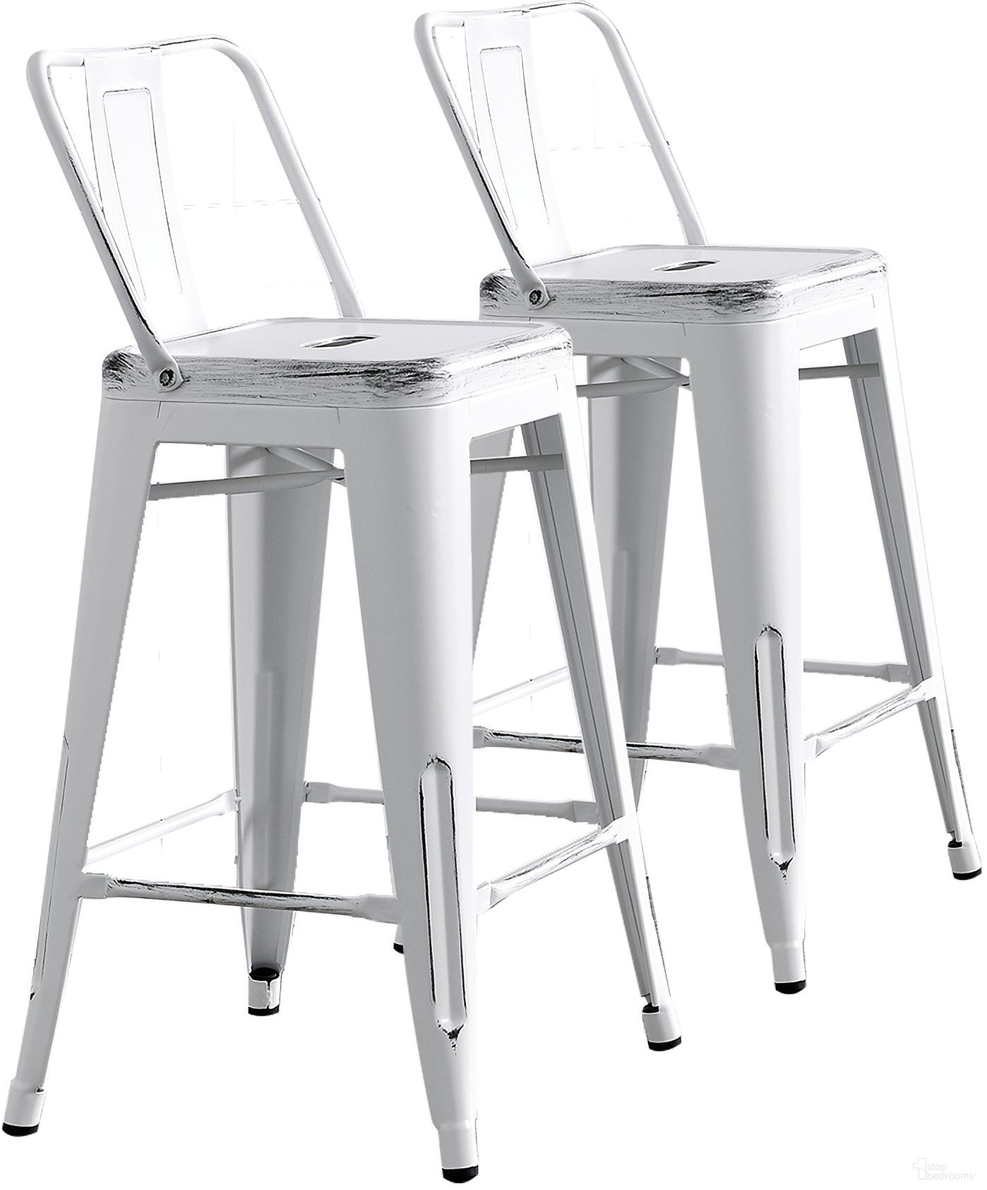 The appearance of Modern 24 Inch Barstools Set of 2 In Distressed White designed by AC Pacific in the industrial interior design. This white piece of furniture  was selected by 1StopBedrooms from  to add a touch of cosiness and style into your home. Sku: ACBS02-24-SMW. Material: Metal.
