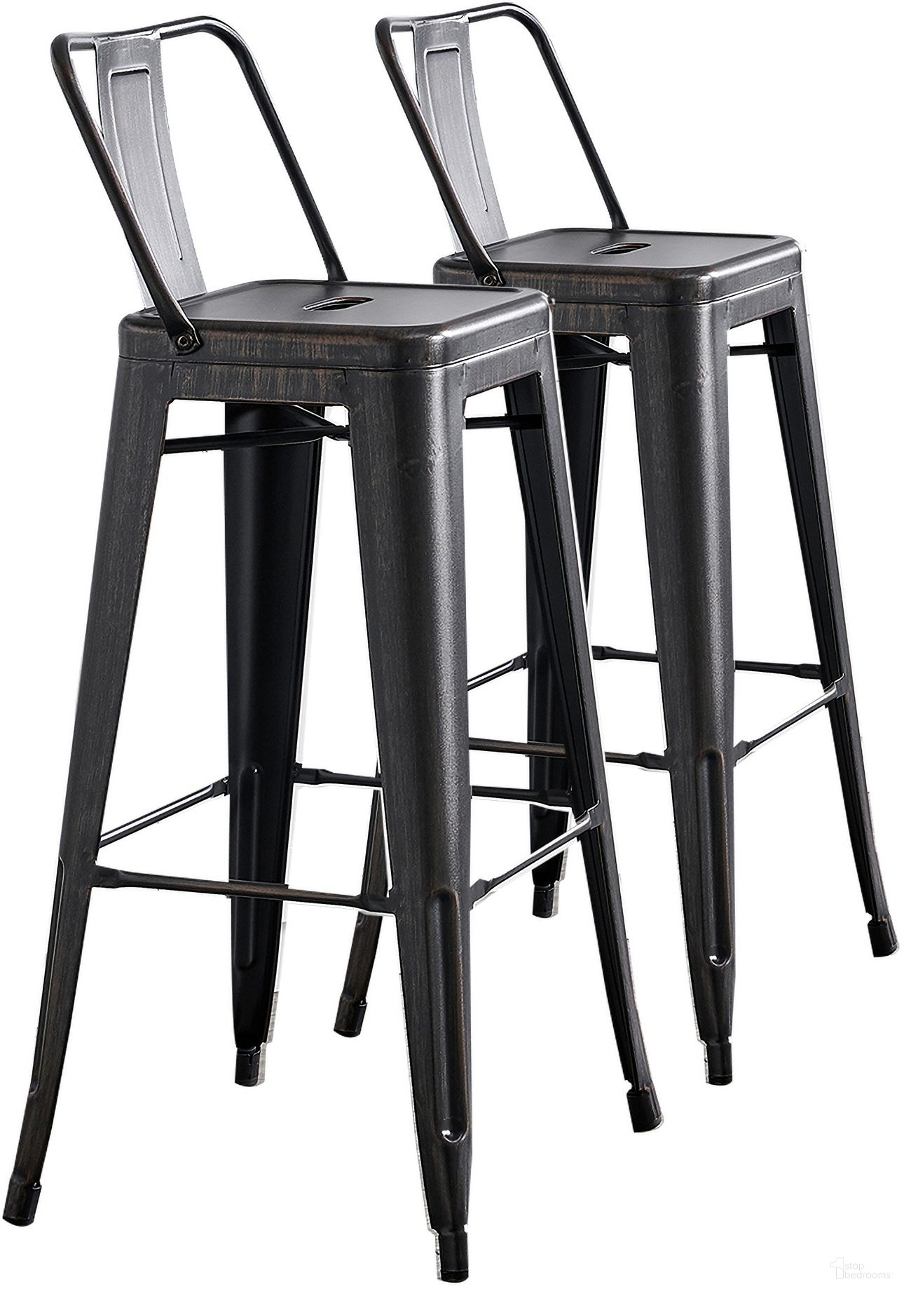 The appearance of Modern 30 Inch Barstools Set of 2 In Distressed Black designed by AC Pacific in the industrial interior design. This distressed black piece of furniture was selected by 1StopBedrooms from to add a touch of cosiness and style into your home. Sku: ACBS02-30-SMB. Material: Metal.