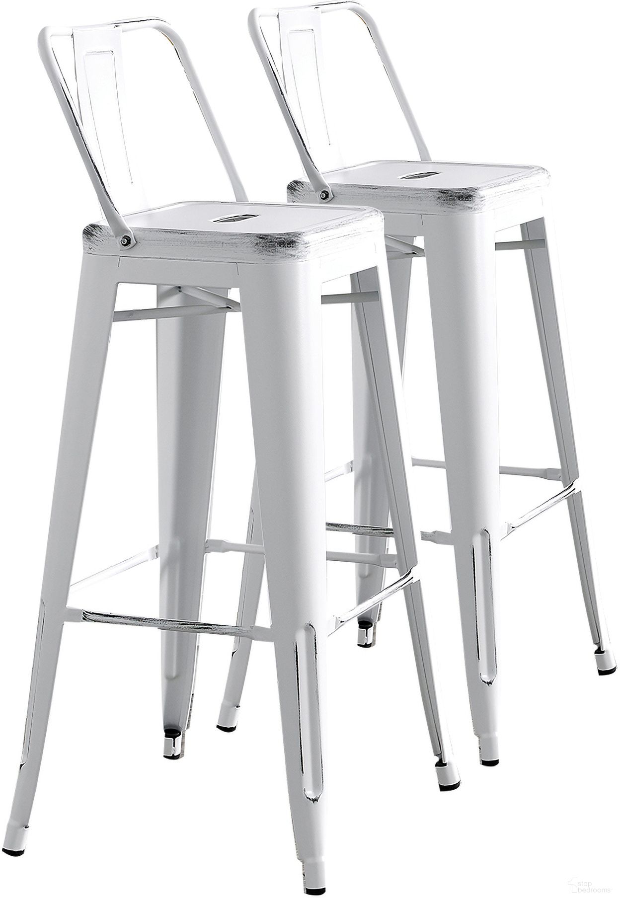 The appearance of Modern 30 Inch Barstools Set of 2 In Distressed White designed by AC Pacific in the industrial interior design. This white piece of furniture was selected by 1StopBedrooms from to add a touch of cosiness and style into your home. Sku: ACBS02-30-SMW. Material: Metal.