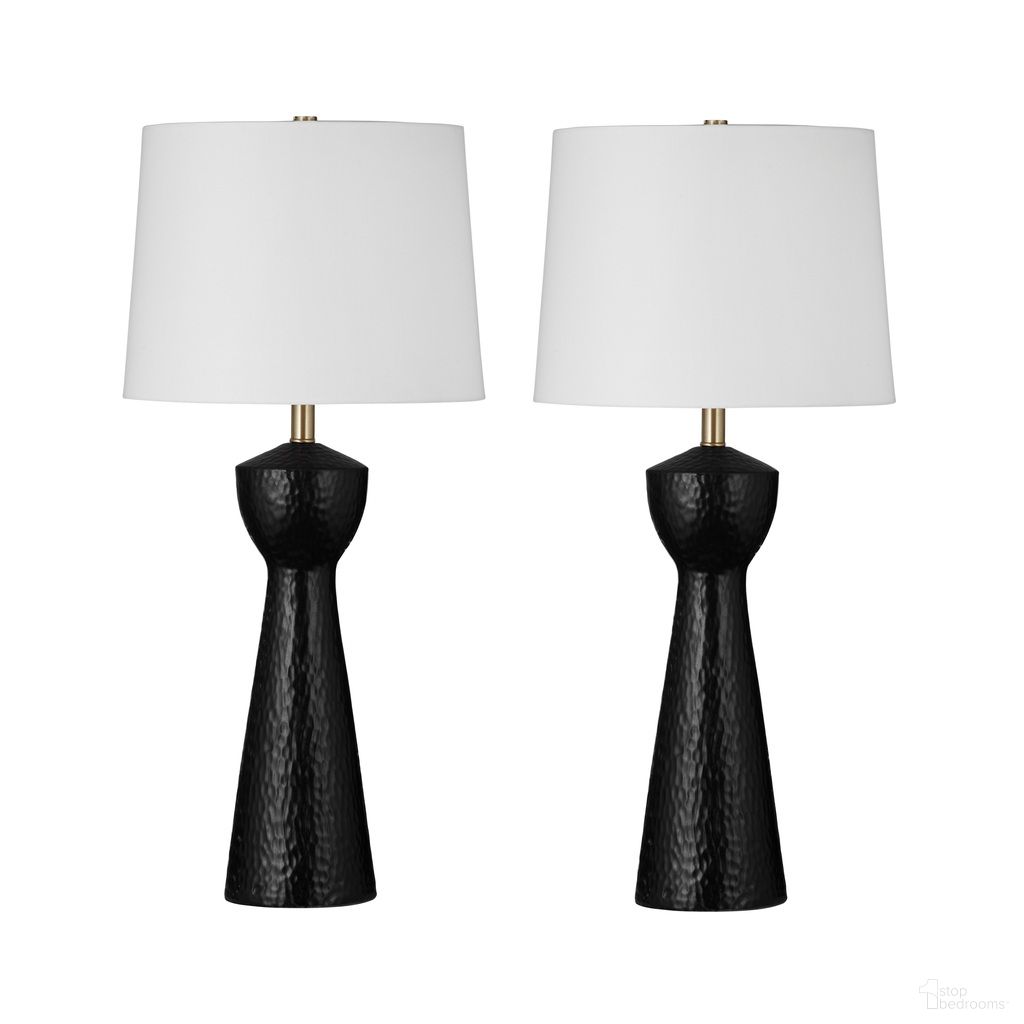 Modern 31 Inch Tall Textured Table Lamp Set of 2 with Linen Shades In Black and White