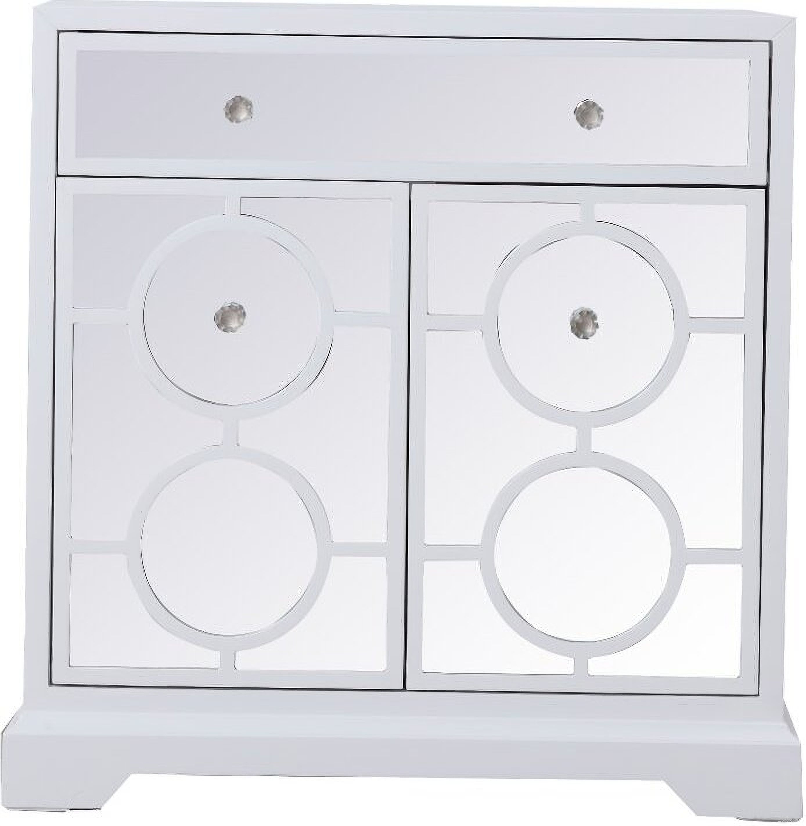 The appearance of Modern 32 Inch Mirrored Cabinet In White designed by Elegant Lighting in the transitional interior design. This white piece of furniture  was selected by 1StopBedrooms from Modern Collection to add a touch of cosiness and style into your home. Sku: MF81002WH. Material: Rubberwood.