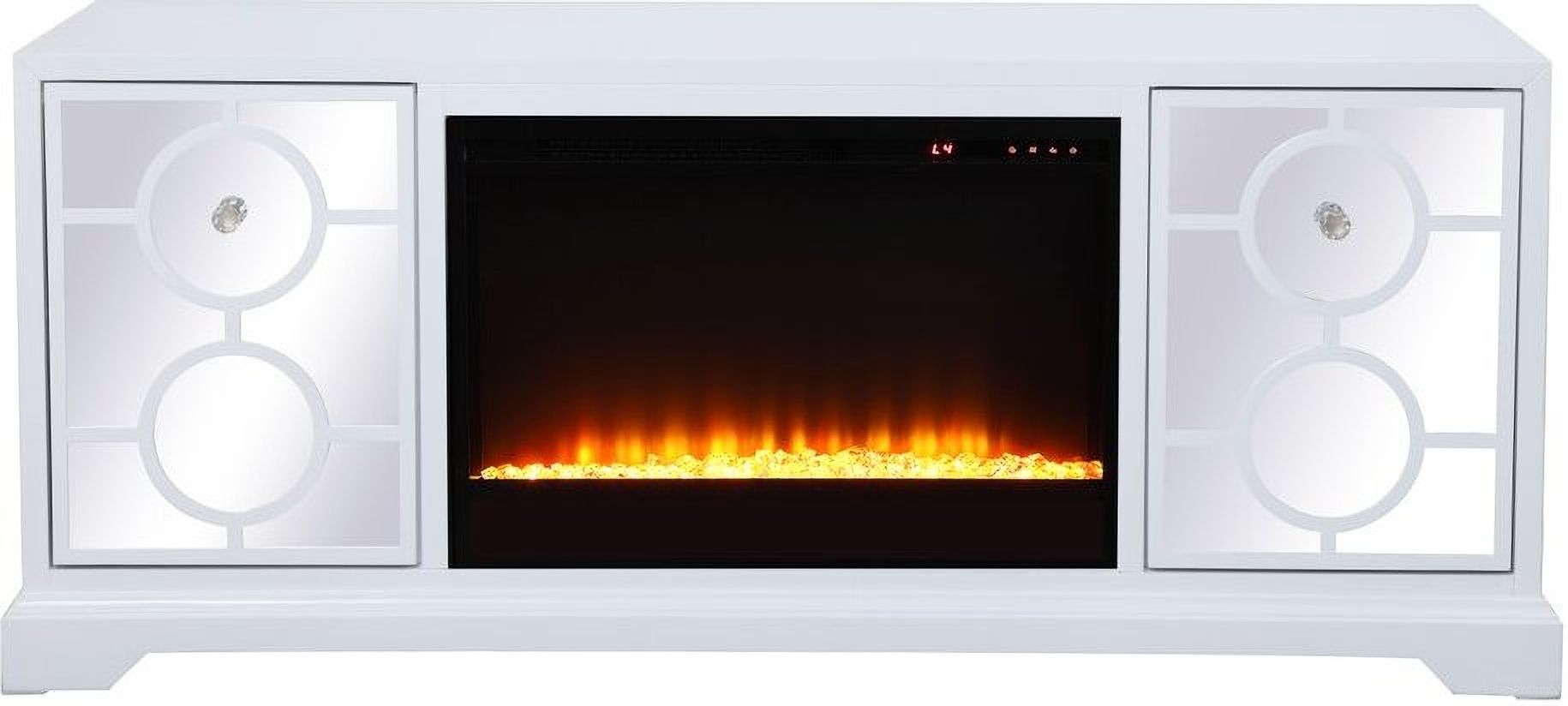 Modern 60 Inch Mirrored Tv Stand With Crystal Fireplace Insert In White