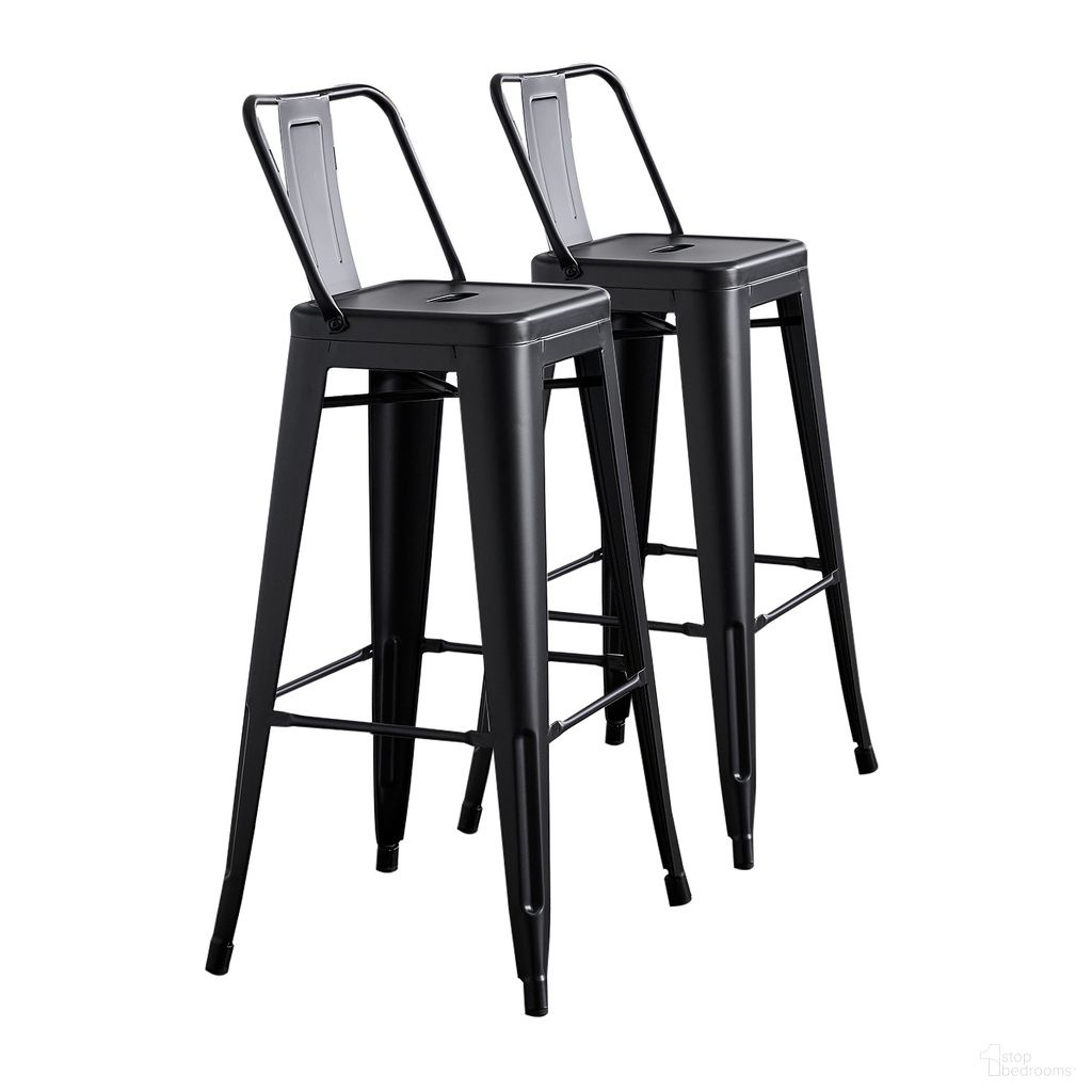 Modern Barstools with Bucket Back Set of 2 In Matte Black