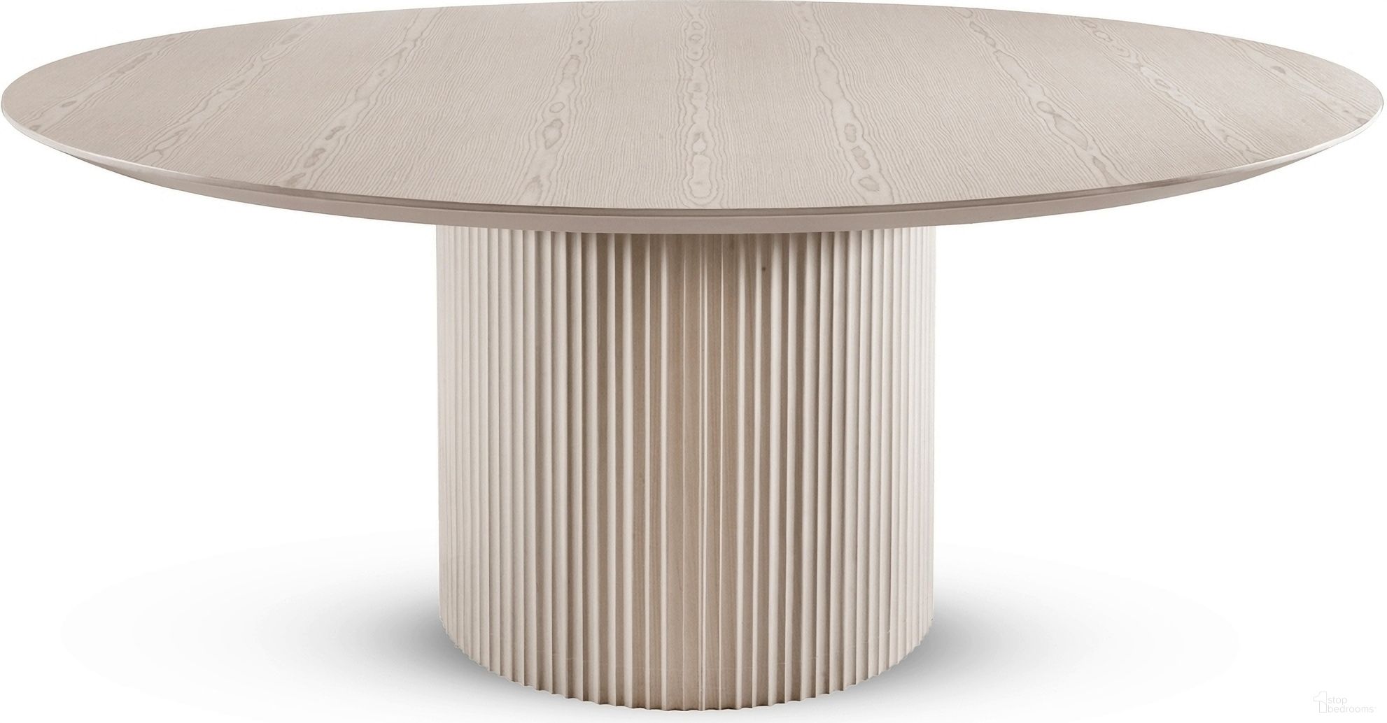 The appearance of Modern Brazilian Atenas Round Dining Table In Nevoa Frame designed by Urbia in the modern / contemporary interior design. This natural piece of furniture  was selected by 1StopBedrooms from Modern Brazilian Collection to add a touch of cosiness and style into your home. Sku: BSM-208098-04. Table Base Style: Pedestal. Table Top Shape: Round. Size: 71". Material: Oak Veneer.